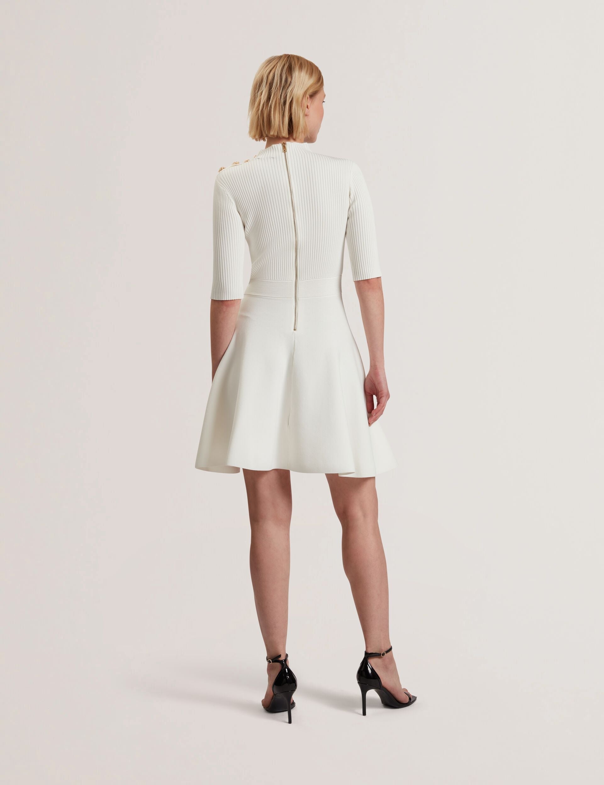 Ted Baker Lilano Ribbed Skater Dress With Rose Buttons Women's
