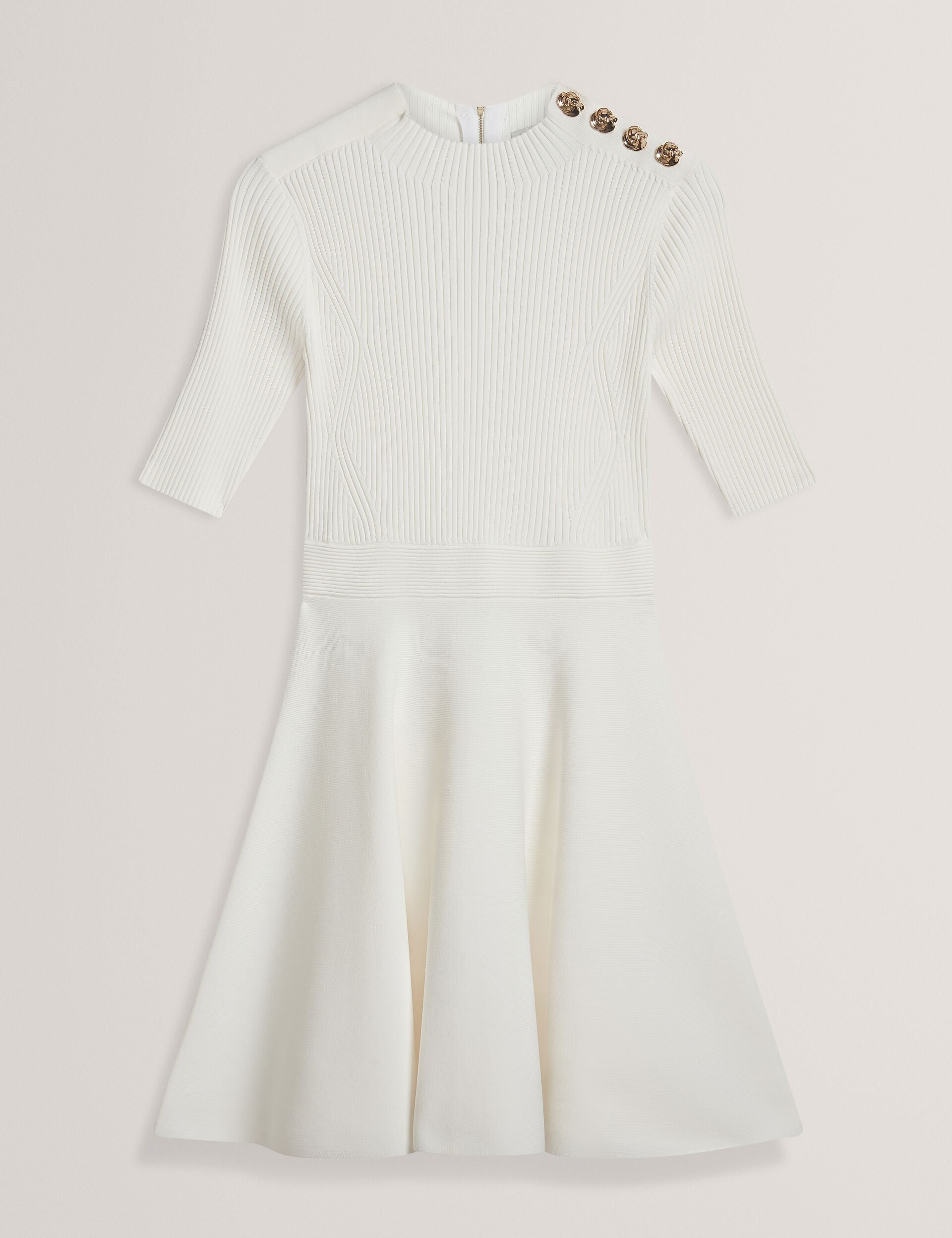 Ted Baker Lilano Ribbed Skater Dress With Rose Buttons Women's