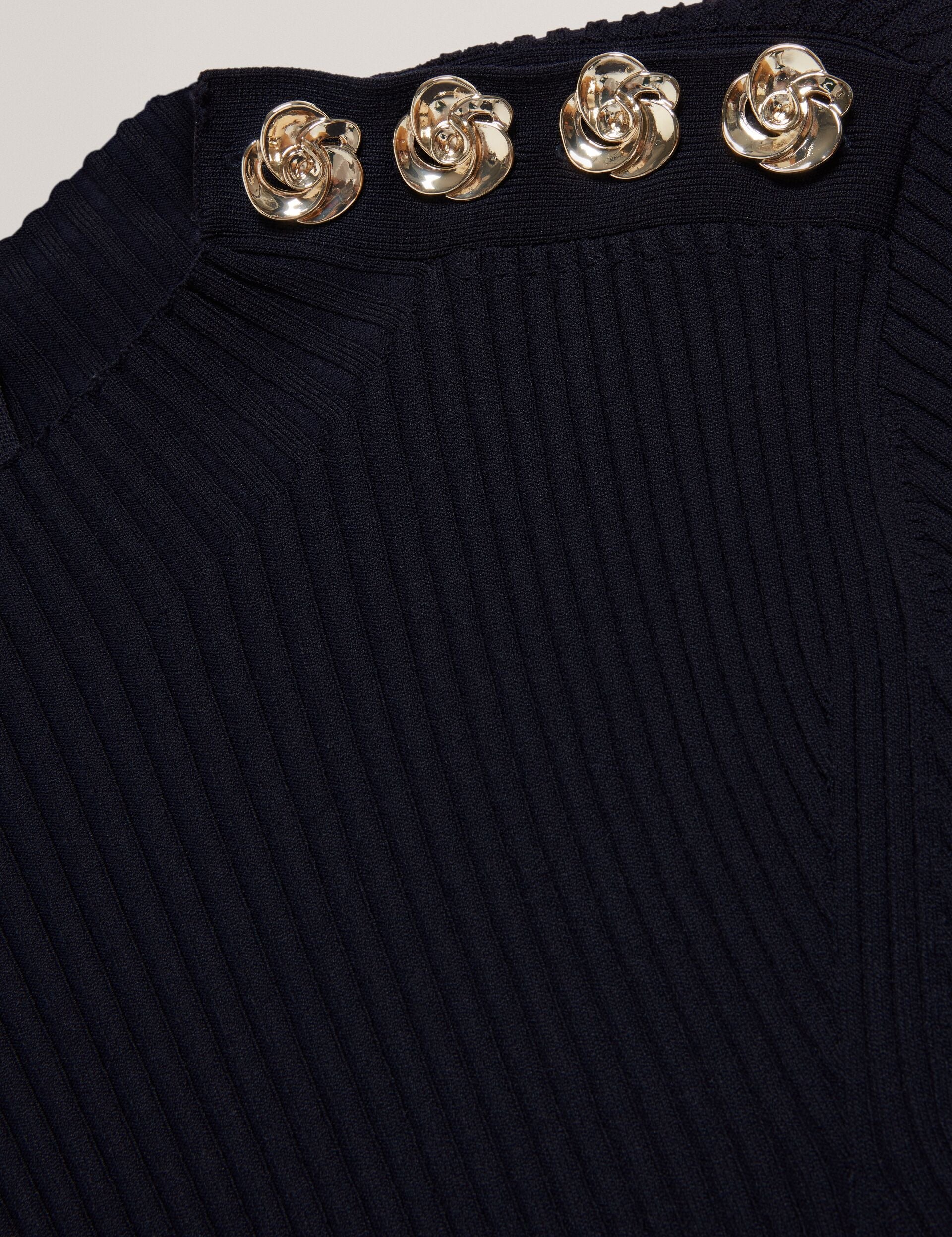 Ted Baker Lilano Ribbed Skater Dress With Rose Buttons In Navy Women's