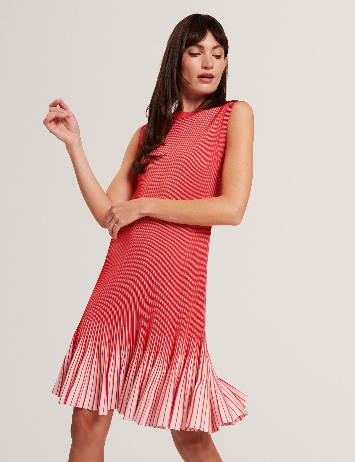 Ted Baker Lilyo Ribbed Knit Flippy Hem Sleeveless Mini Dress Women's