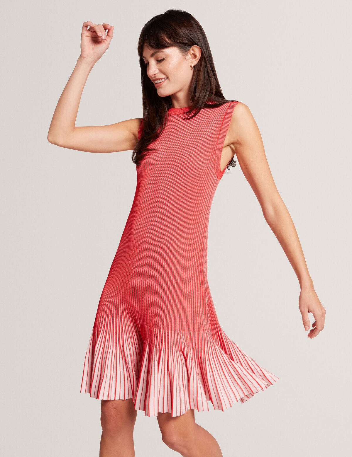 Ted Baker Lilyo Ribbed Knit Flippy Hem Sleeveless Mini Dress Women's