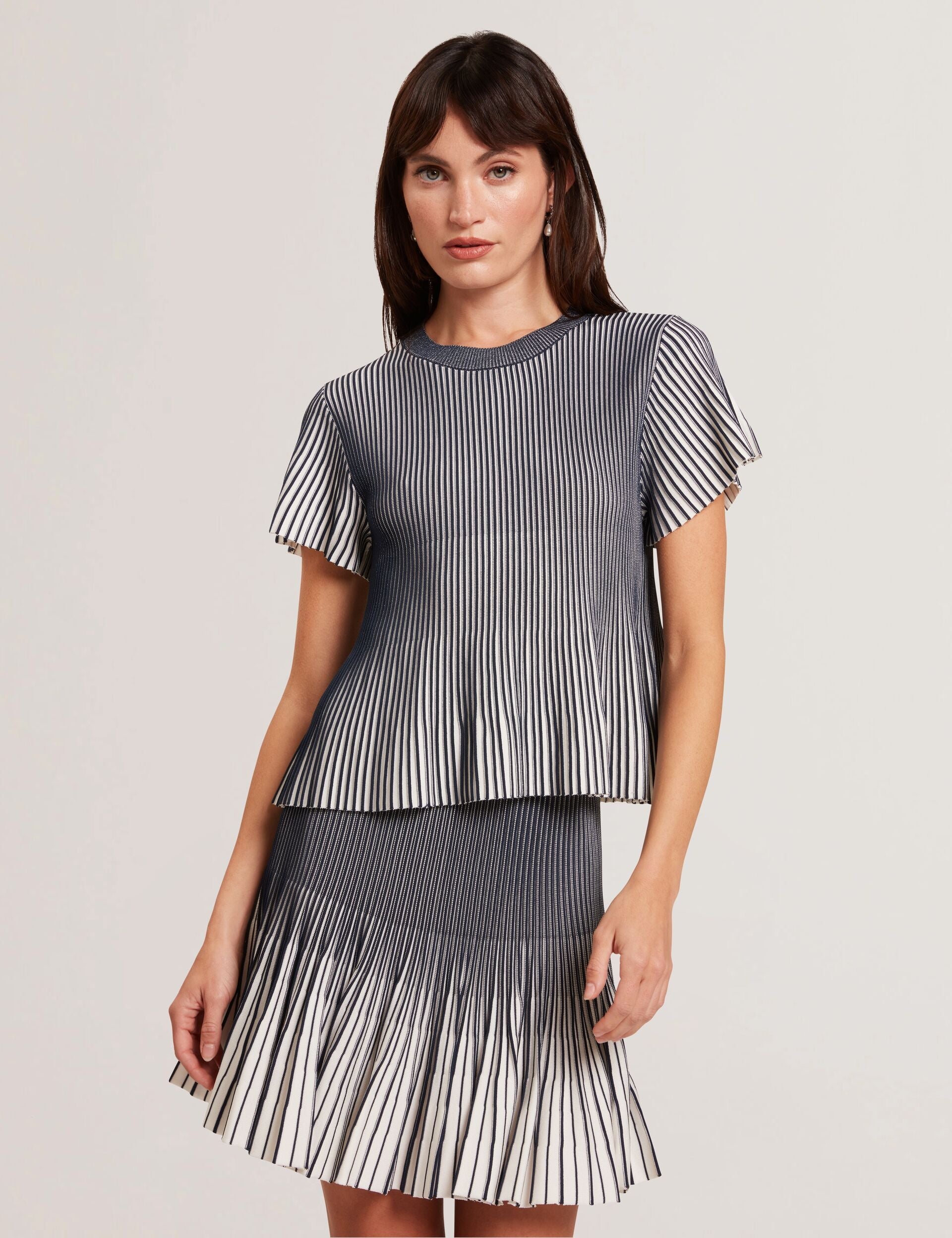 Ted Baker Hethrr Textured Knit Fluted Short Sleeve Top Women's