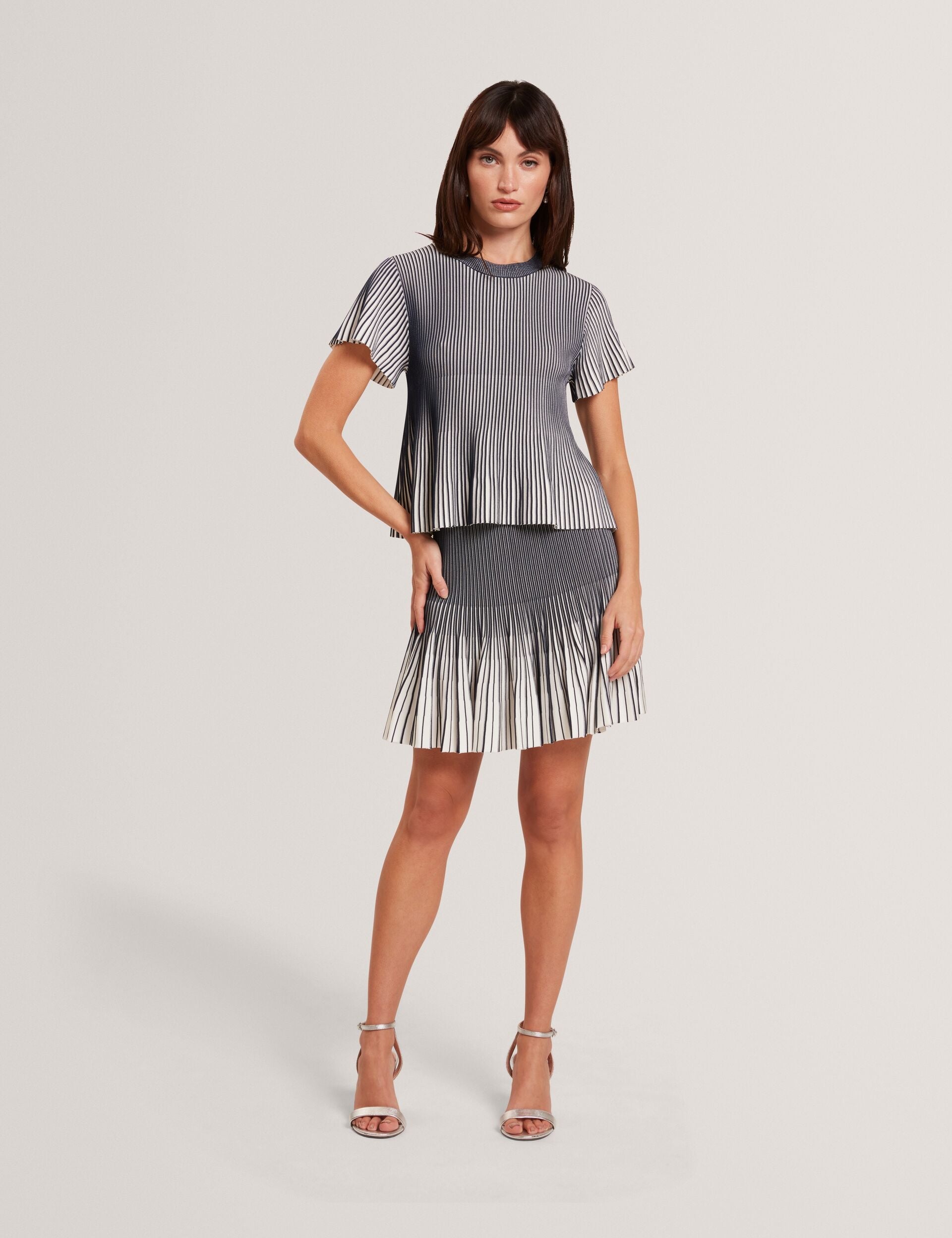 Ted Baker Hethrr Textured Knit Fluted Short Sleeve Top Women's