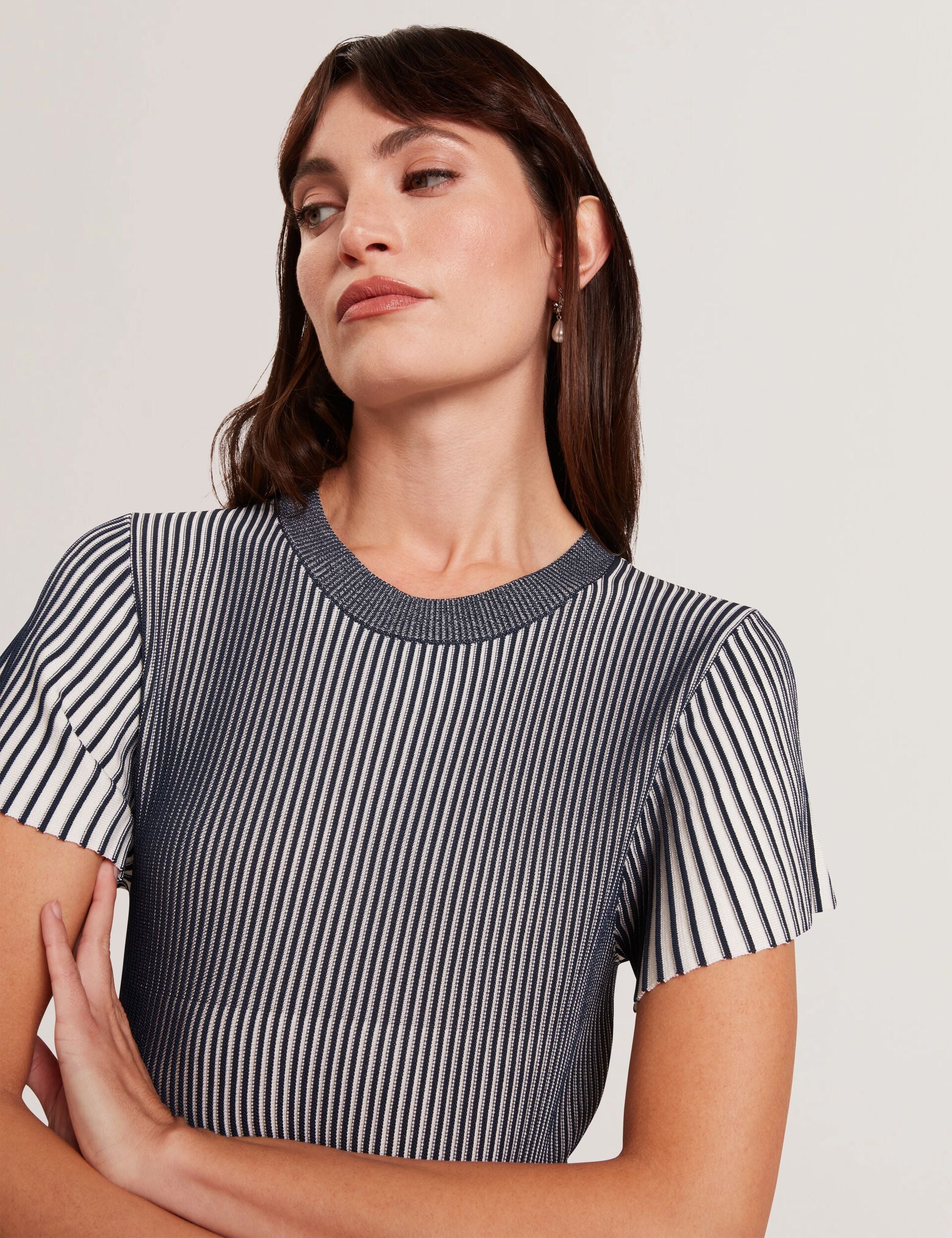Ted Baker Hethrr Textured Knit Fluted Short Sleeve Top Women's