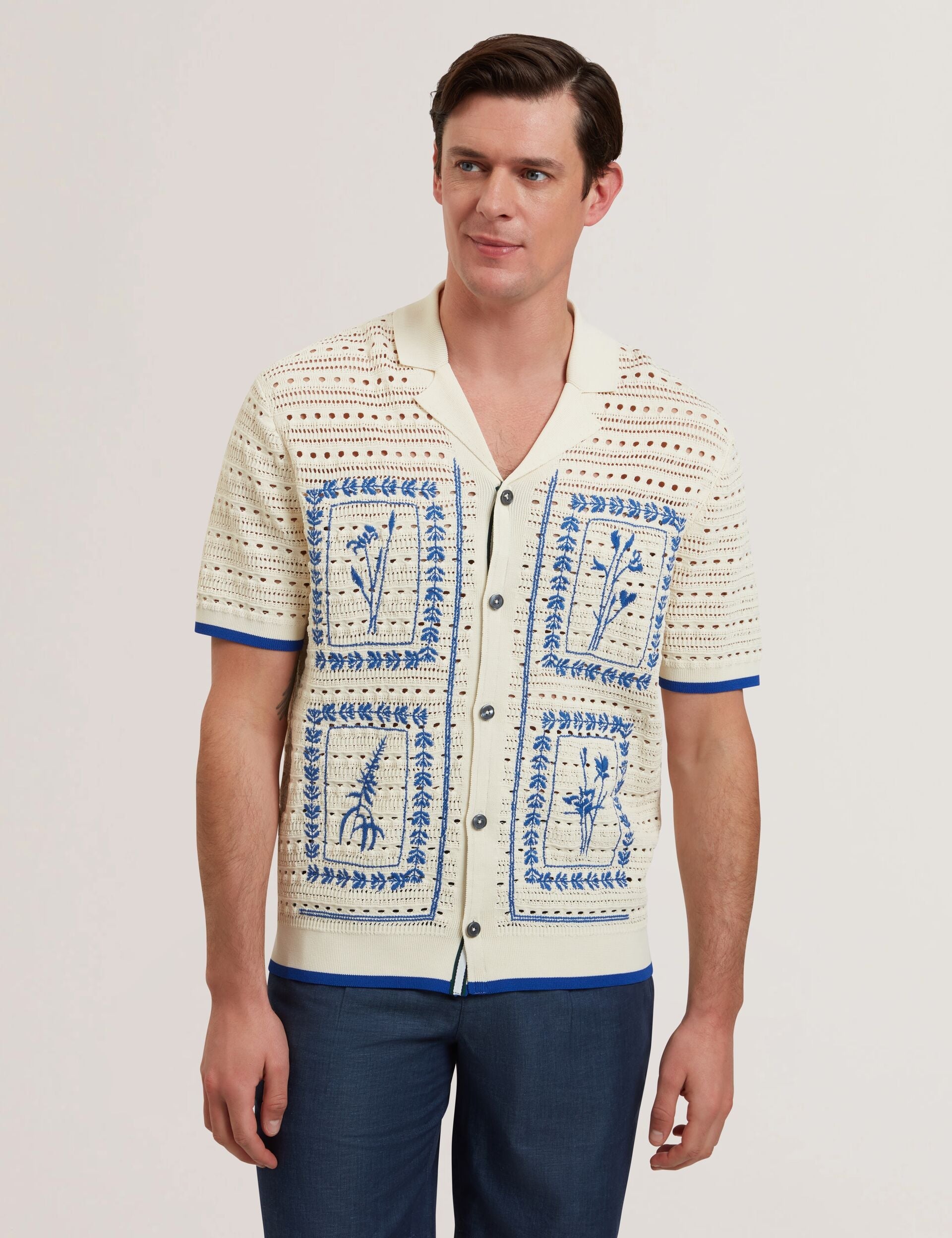 Ted Baker Barri Embroidered Crochet Short Sleeve Shirt
