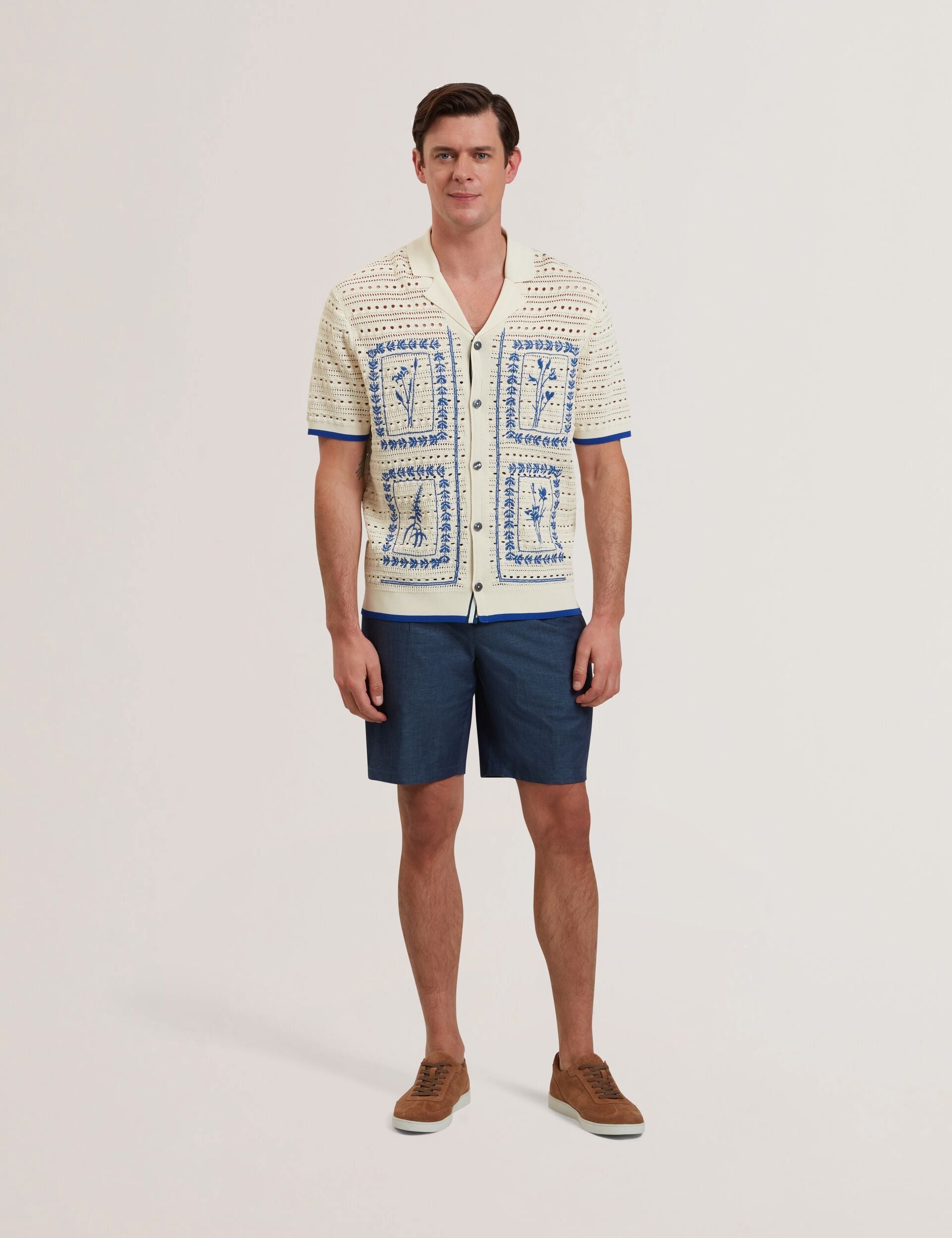 Ted Baker Barri Embroidered Crochet Short Sleeve Shirt