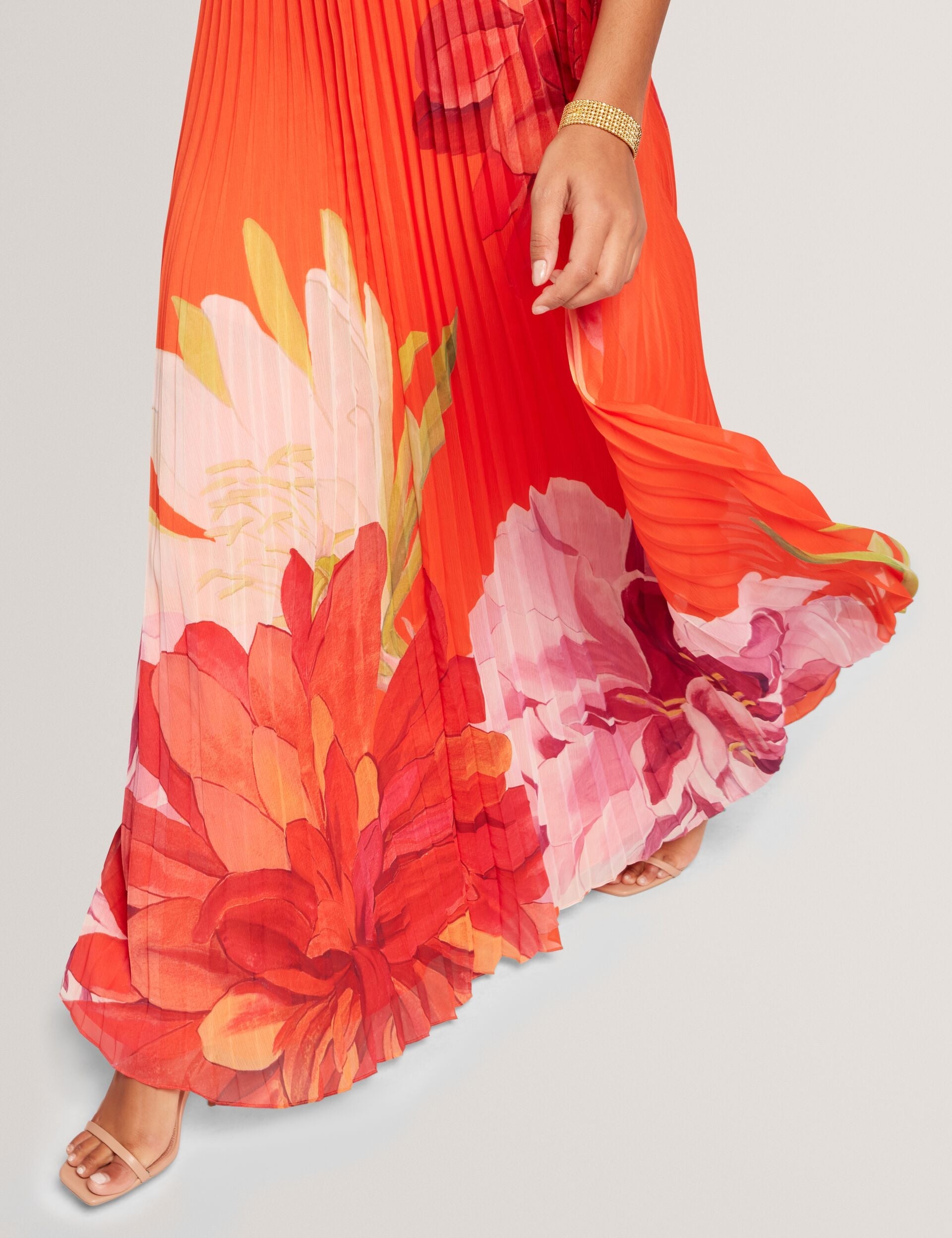 Ted Baker Materva Floral Halter Neck Pleated Chiffon Maxi Dress Women's
