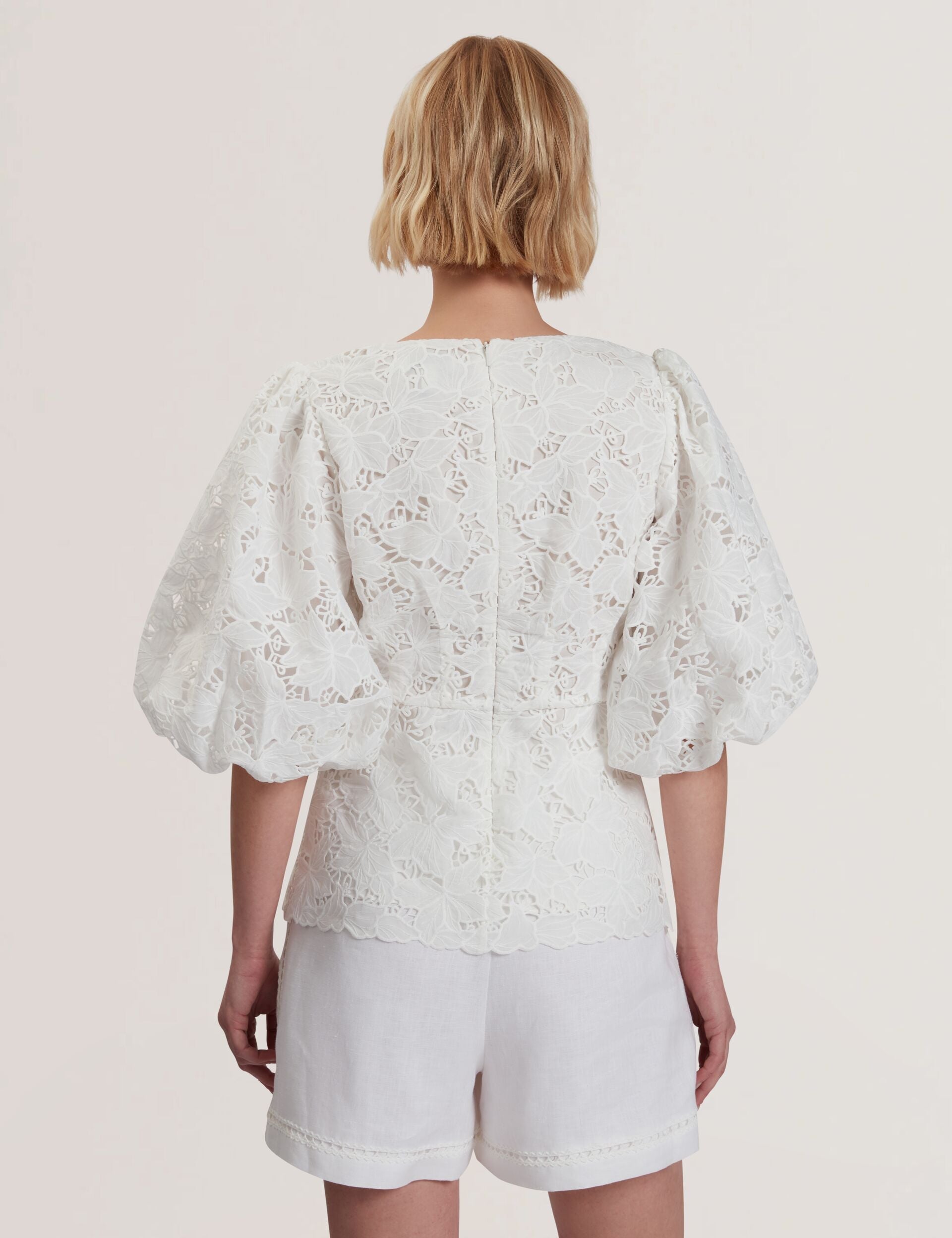 Ted Baker Ellari Lace Puff Sleeve Vneck Peplum Top Women's