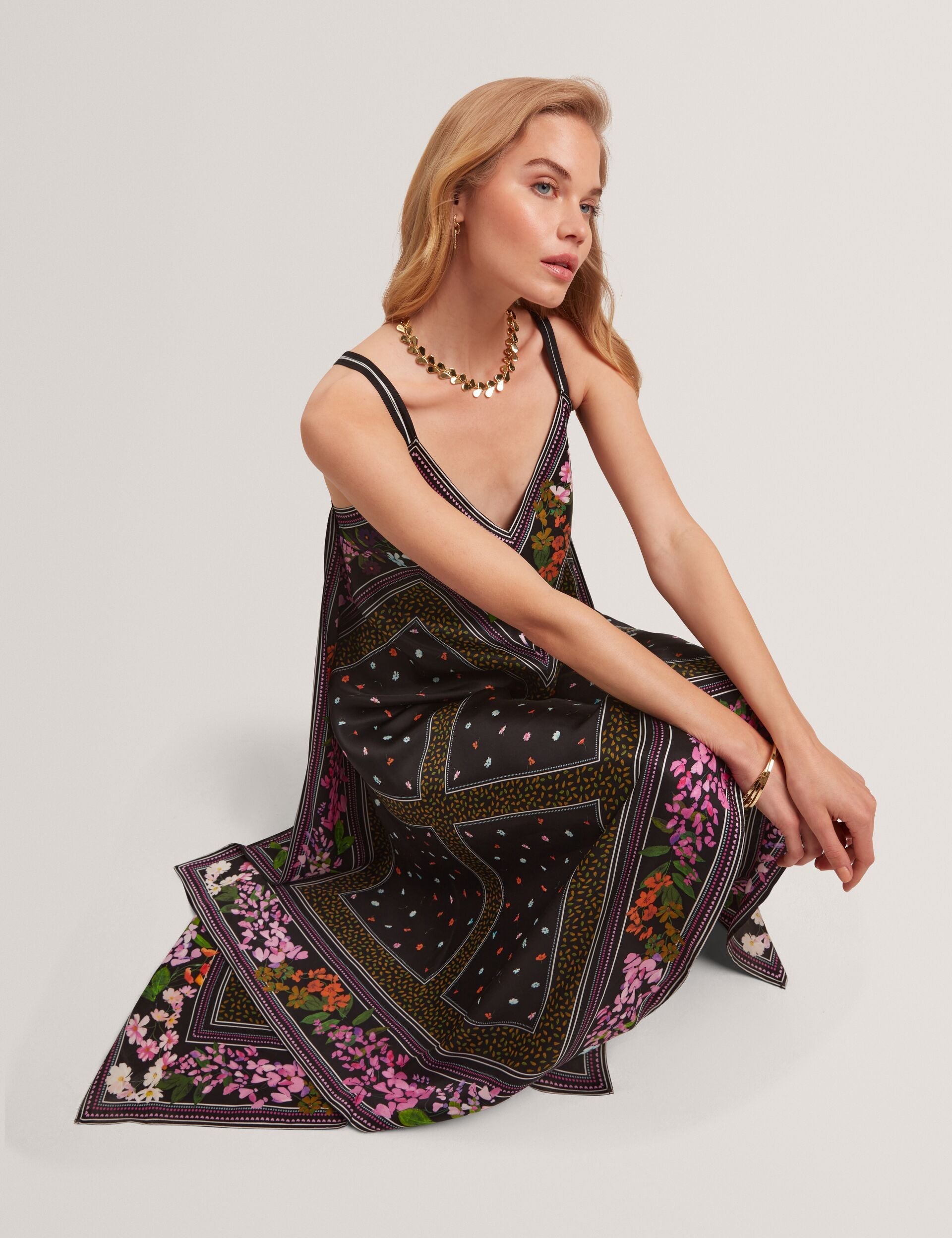 Ted Baker Lariia Scarf Print Asymmetric Midi Slip Dress Women's