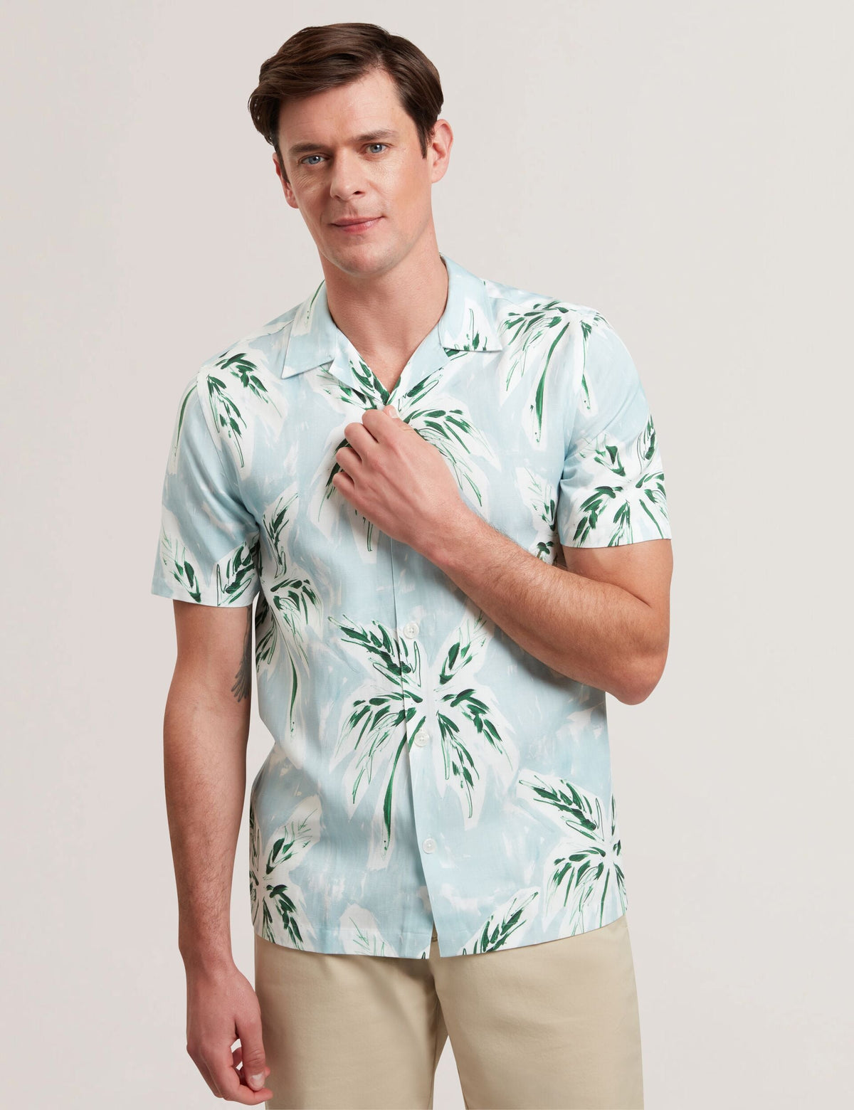 Ted Baker Boche Tropical Print Linen Blend Relaxed Shirt