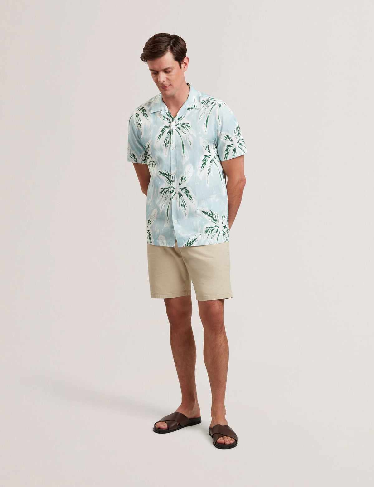 Ted Baker Boche Tropical Print Linen Blend Relaxed Shirt