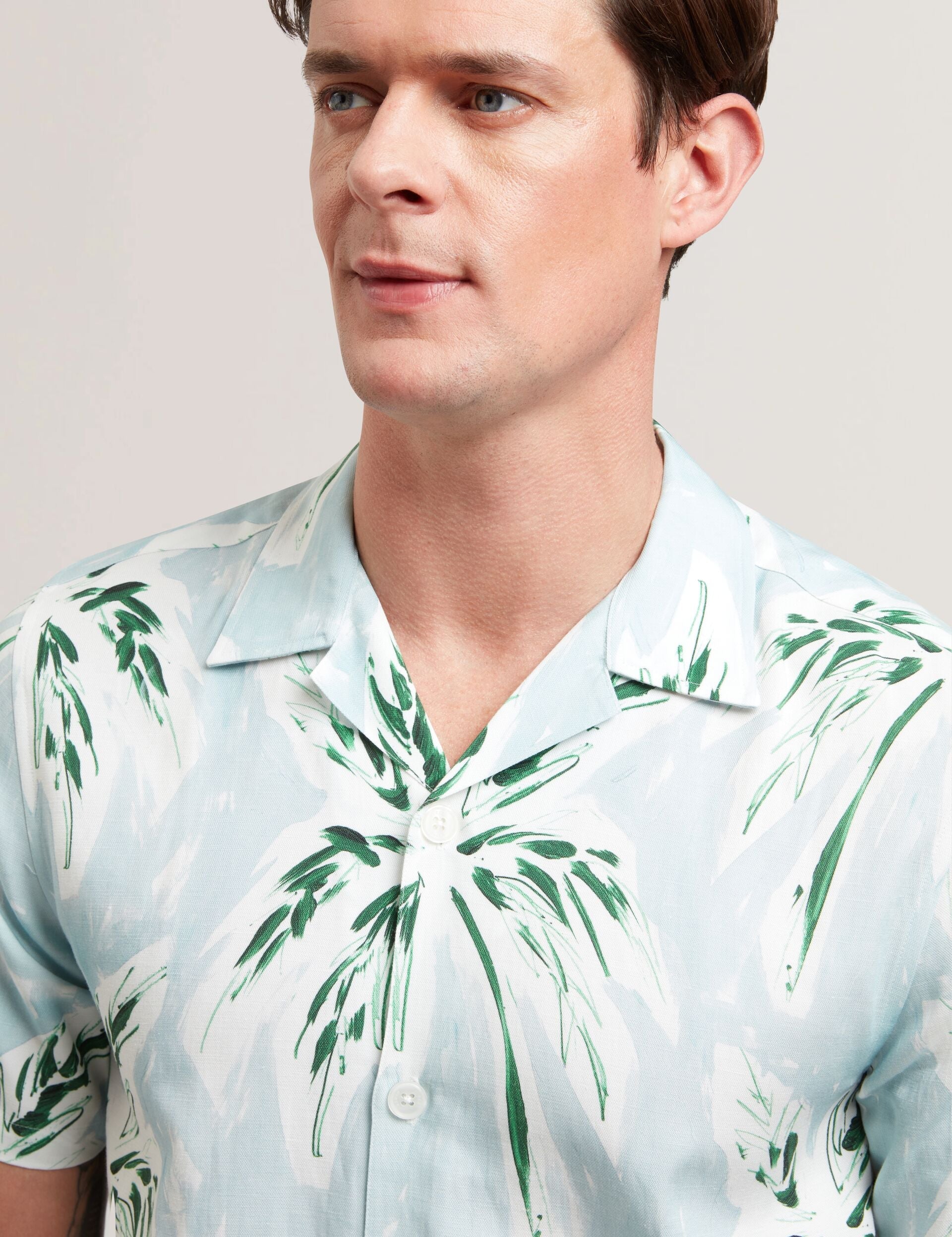 Ted Baker Boche Tropical Print Linen Blend Relaxed Shirt
