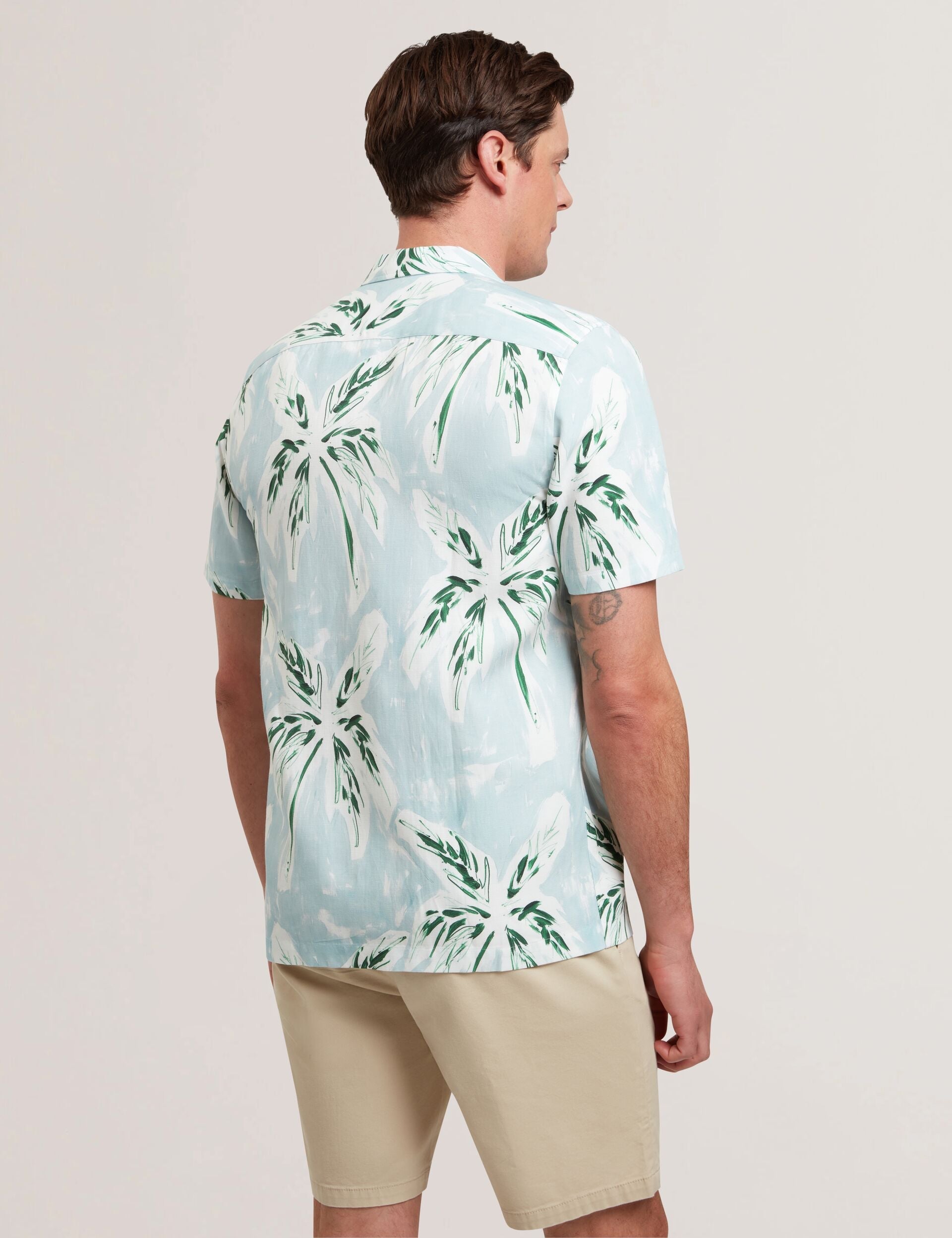 Ted Baker Boche Tropical Print Linen Blend Relaxed Shirt