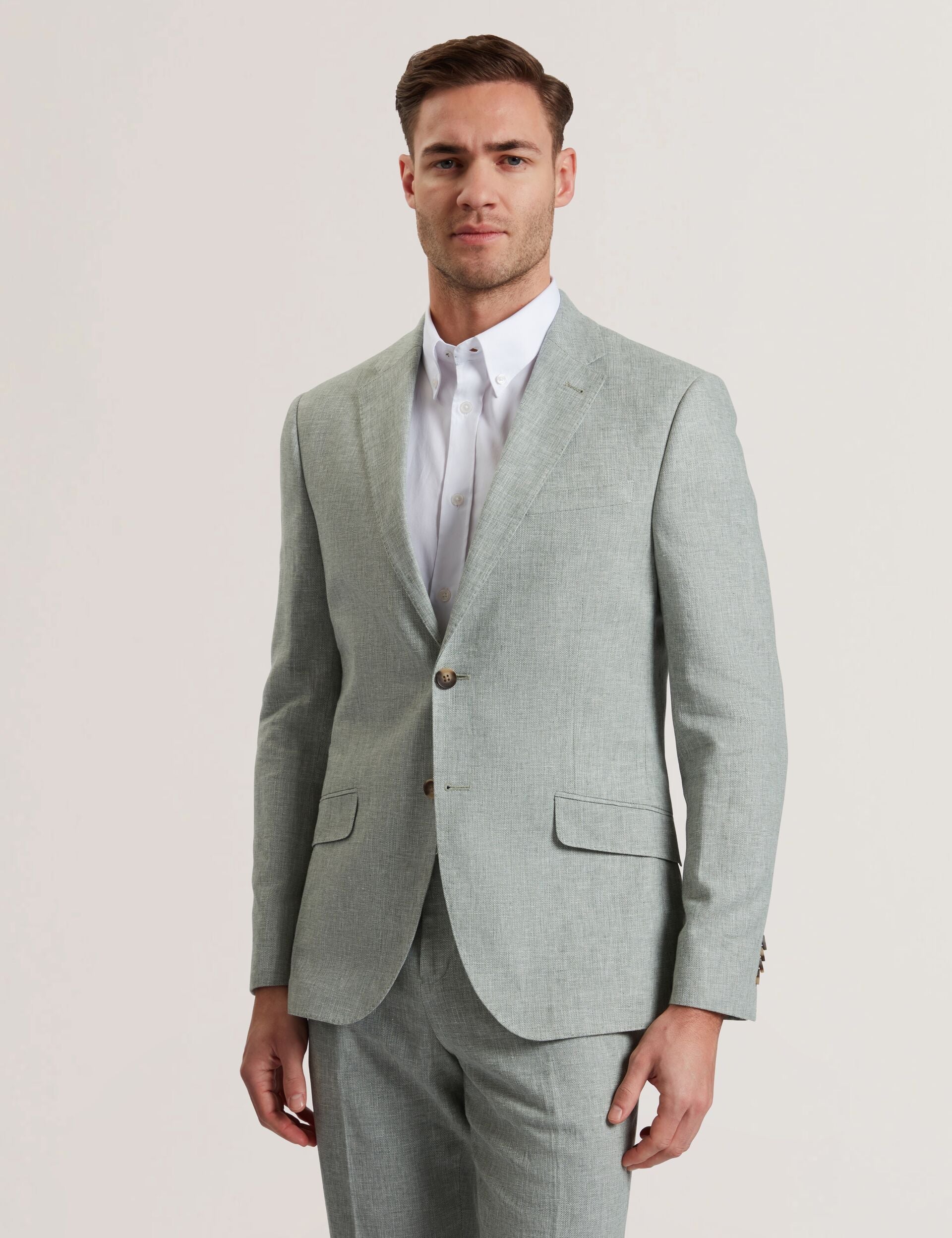 Ted Baker Kenleyj Green Linen Cotton Single Breasted Blazer