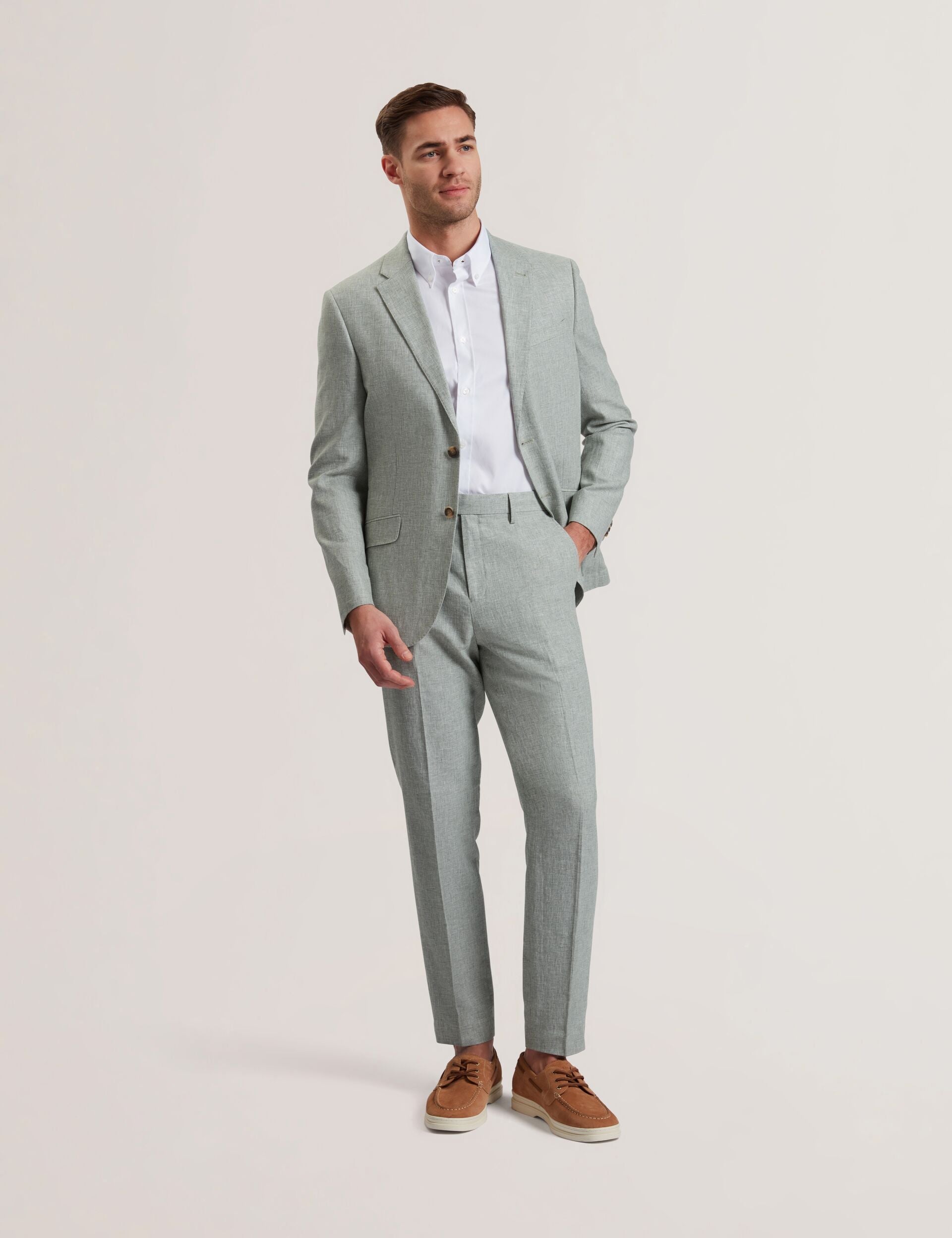 Ted Baker Kenleyj Green Linen Cotton Single Breasted Blazer