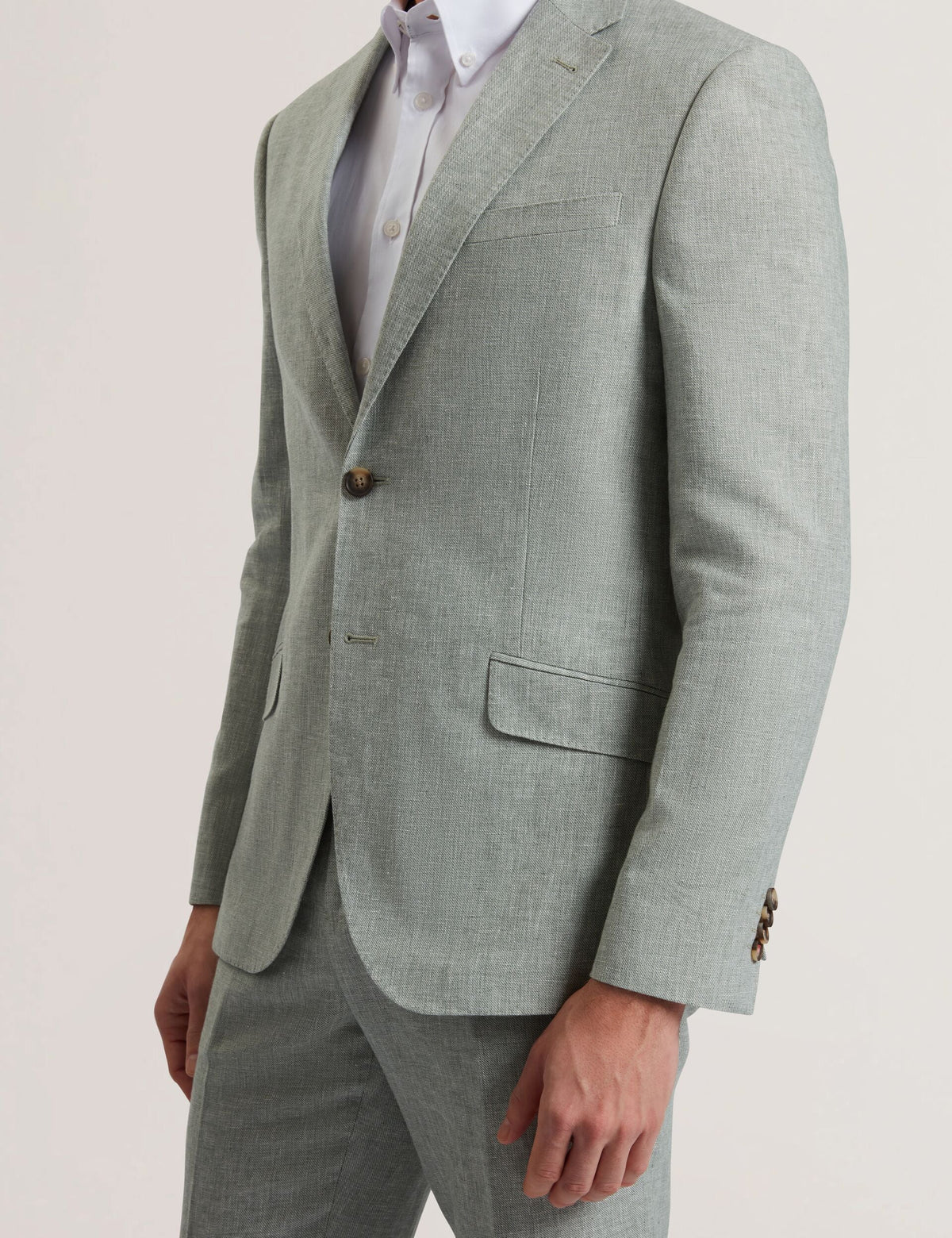 Ted Baker Kenleyj Green Linen Cotton Single Breasted Blazer