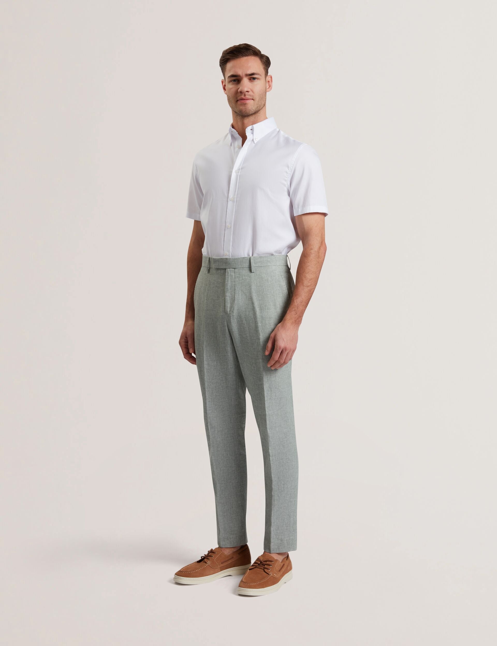Ted Baker Kenleyt Green Linen Cotton Woven Smart Trousers