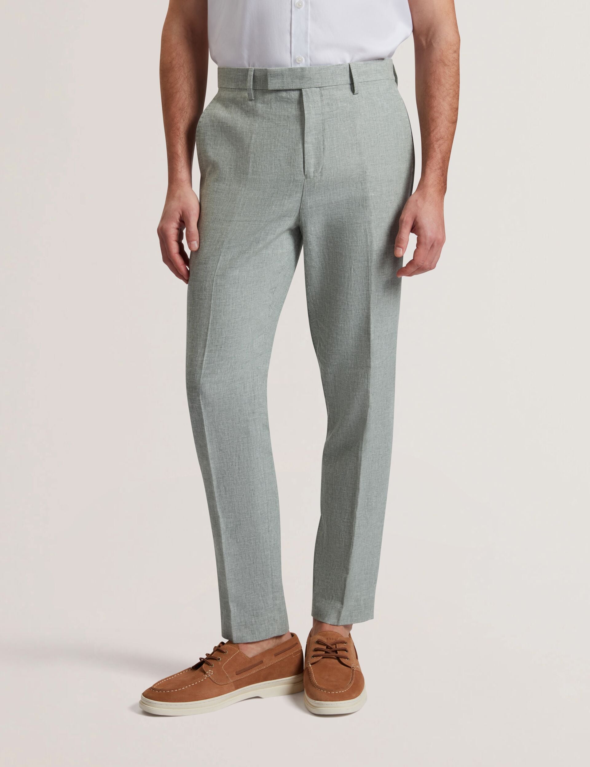 Ted Baker Kenleyt Green Linen Cotton Woven Smart Trousers