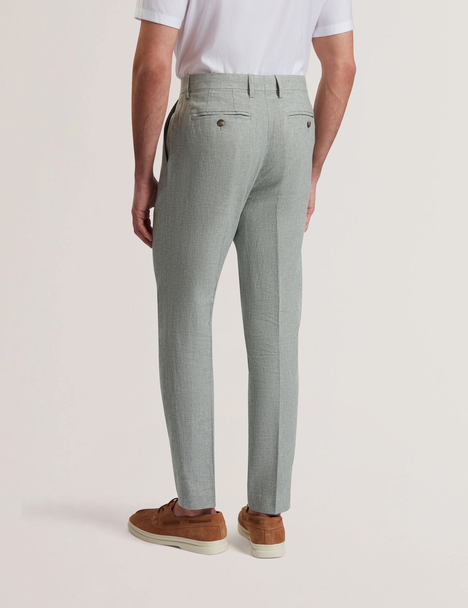 Ted Baker Kenleyt Green Linen Cotton Woven Smart Trousers