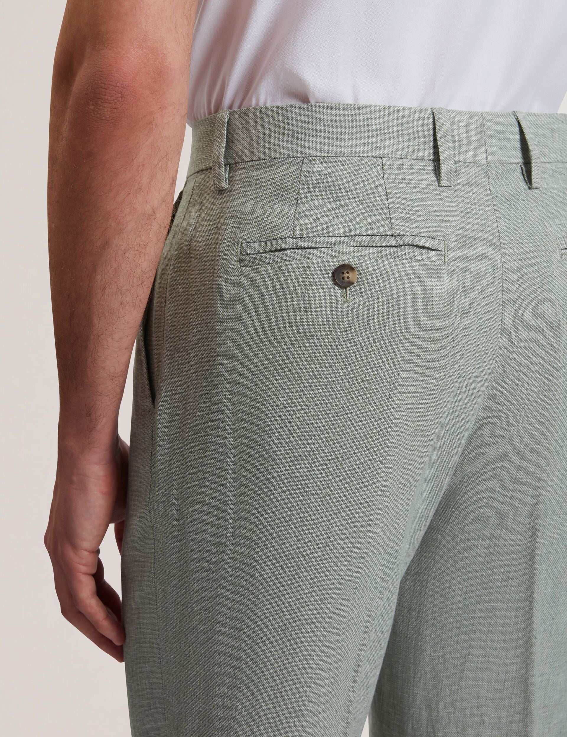 Ted Baker Kenleyt Green Linen Cotton Woven Smart Trousers
