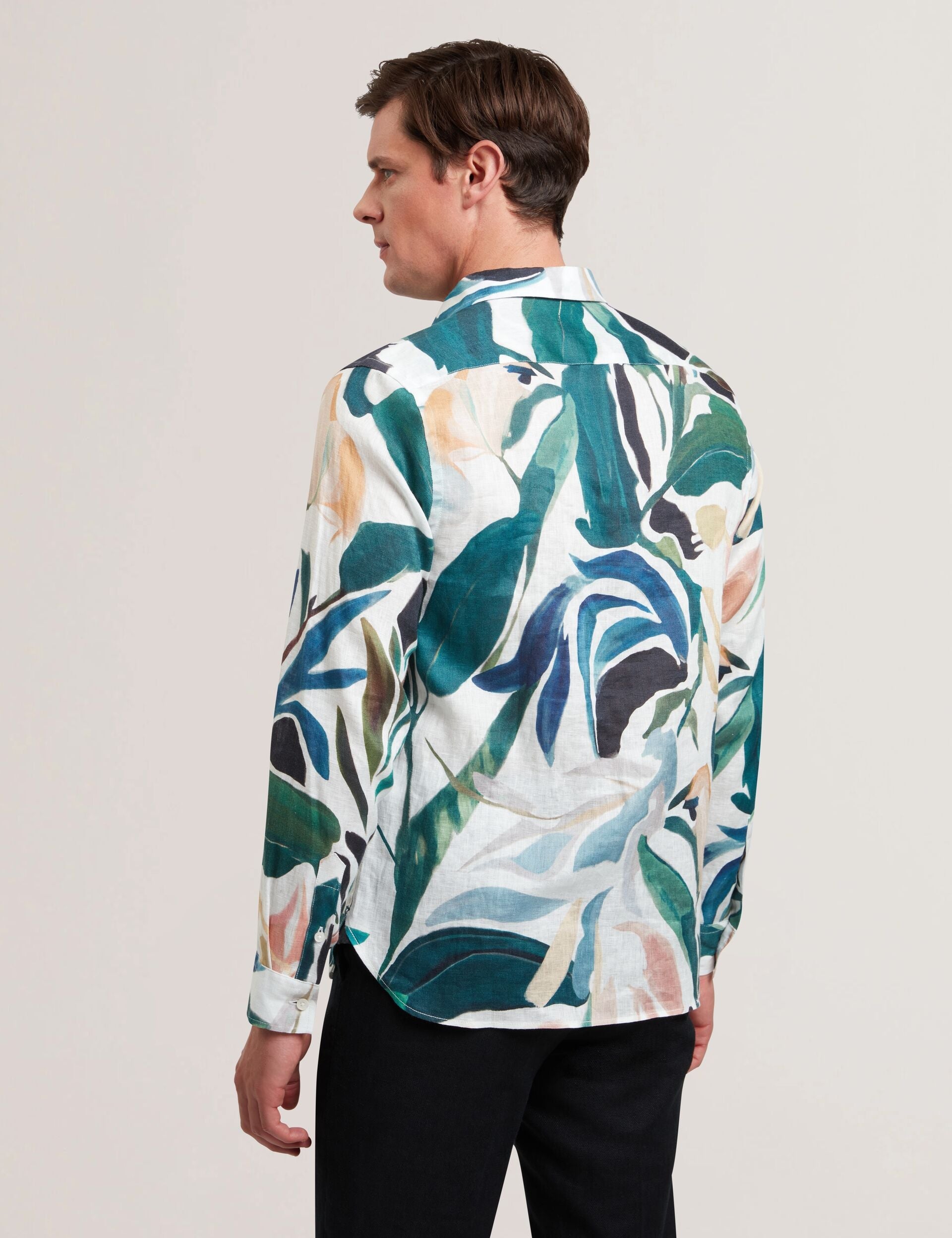 Ted Baker Rogersy Printed Long Sleeve Relaxed Linen Shirt