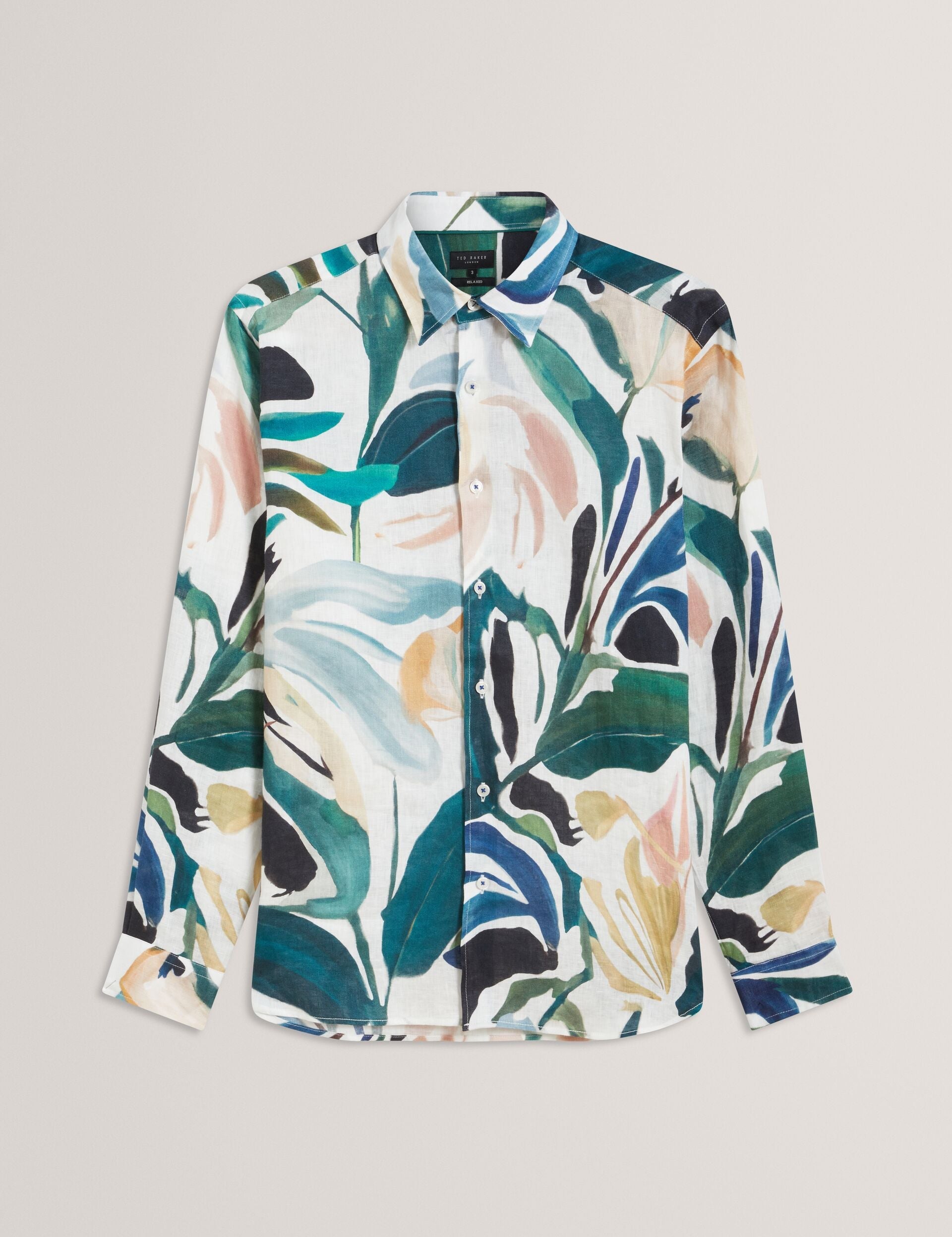 Ted Baker Rogersy Printed Long Sleeve Relaxed Linen Shirt