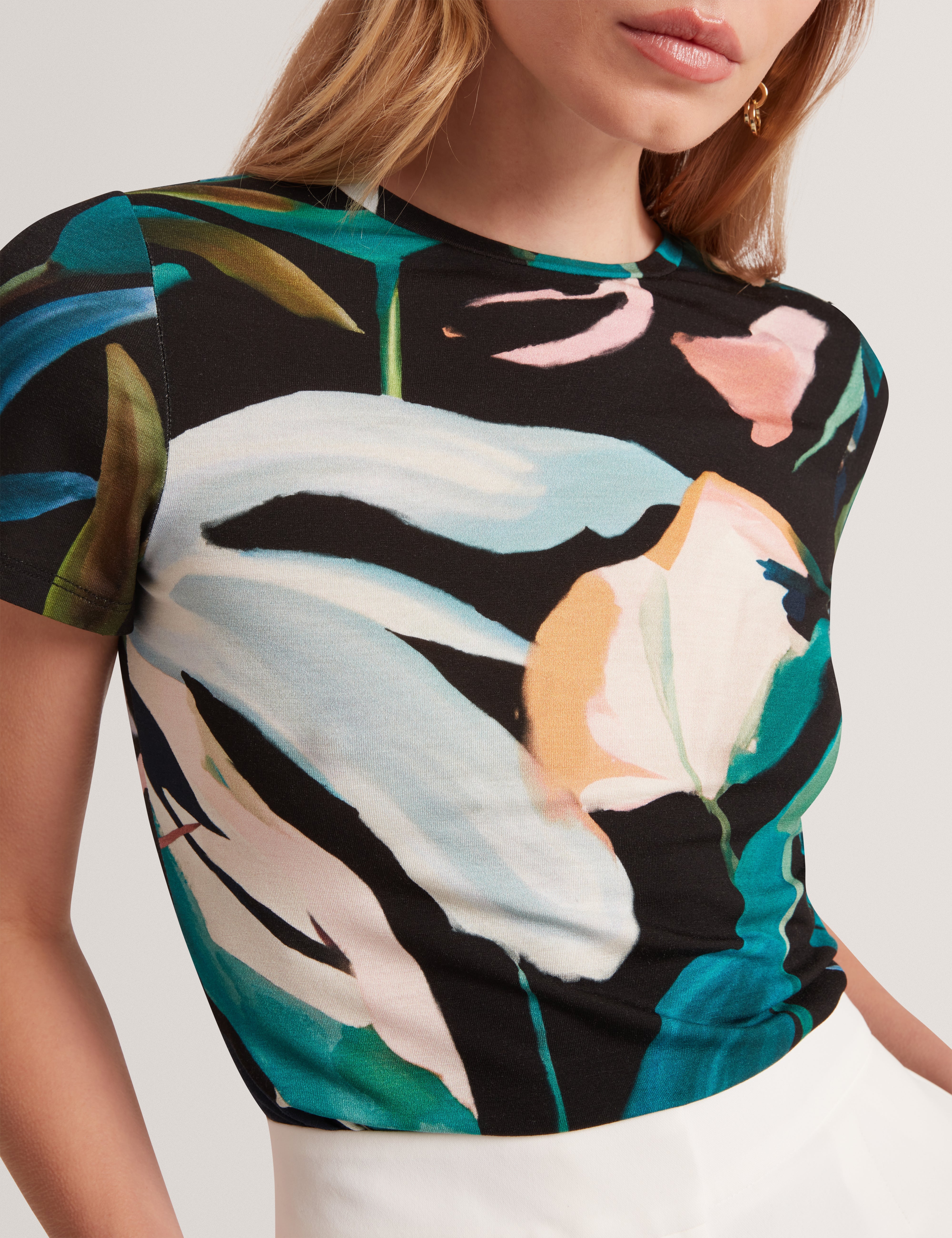 Ted Baker Haiiley Slim Fit Painted Print Short Sleeve Tshirt Women's