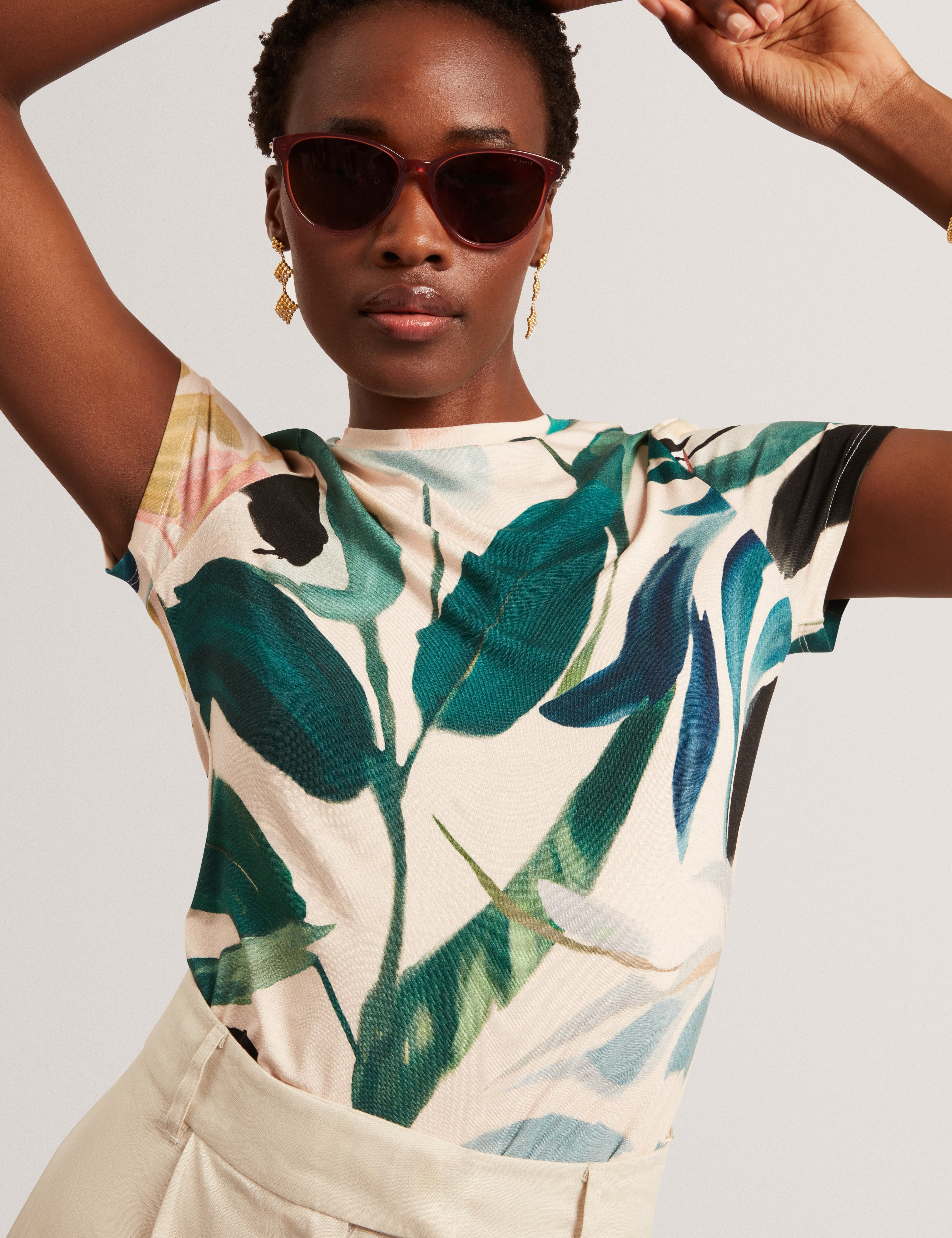 Ted Baker Haiiley Slim Fit Painted Print Short Sleeve Tshirt Women's