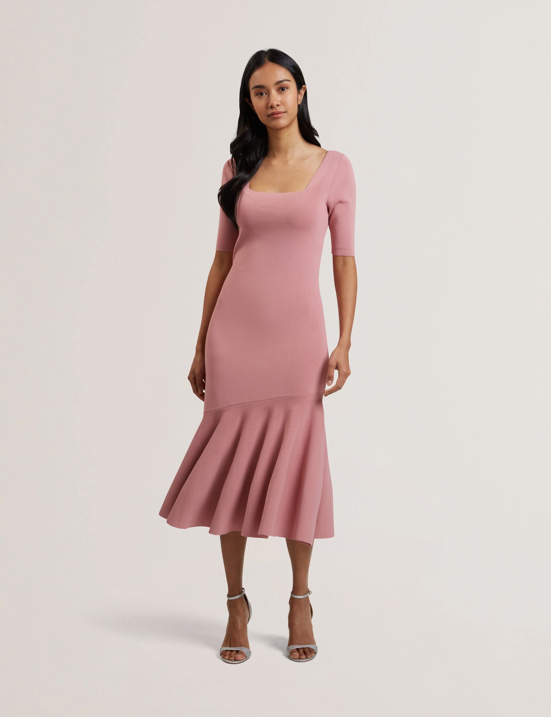Ted Baker Miyhaa Flippy Hem Square Neck Knitted Midi Dress Women's