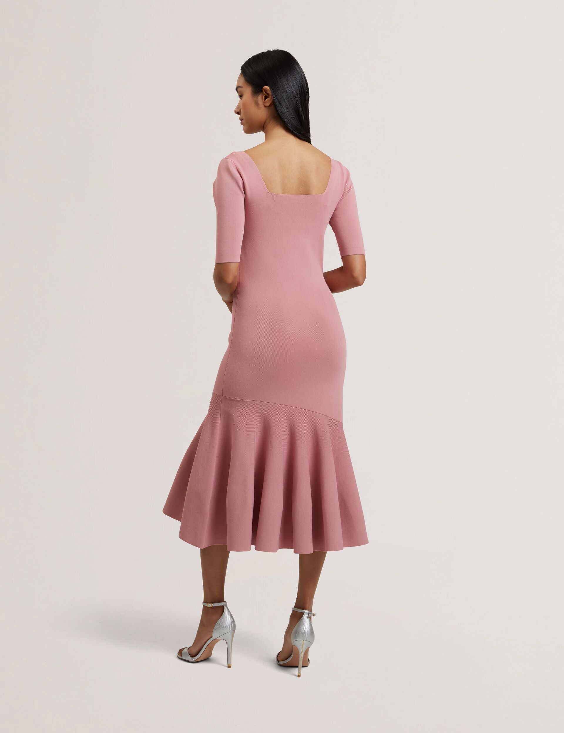 Ted Baker Miyhaa Flippy Hem Square Neck Knitted Midi Dress Women's