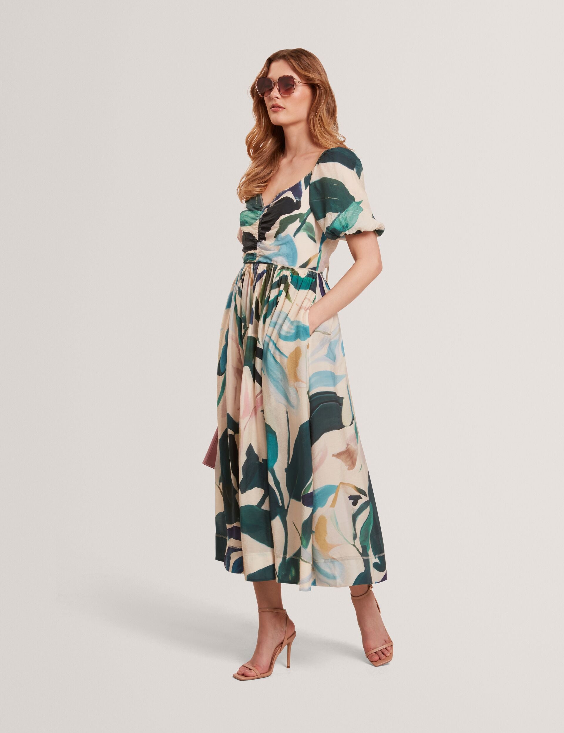 Ted Baker Moyla Printed Puff Sleeve Stitch Detail Midi Dress Women's –  Kicks Machine