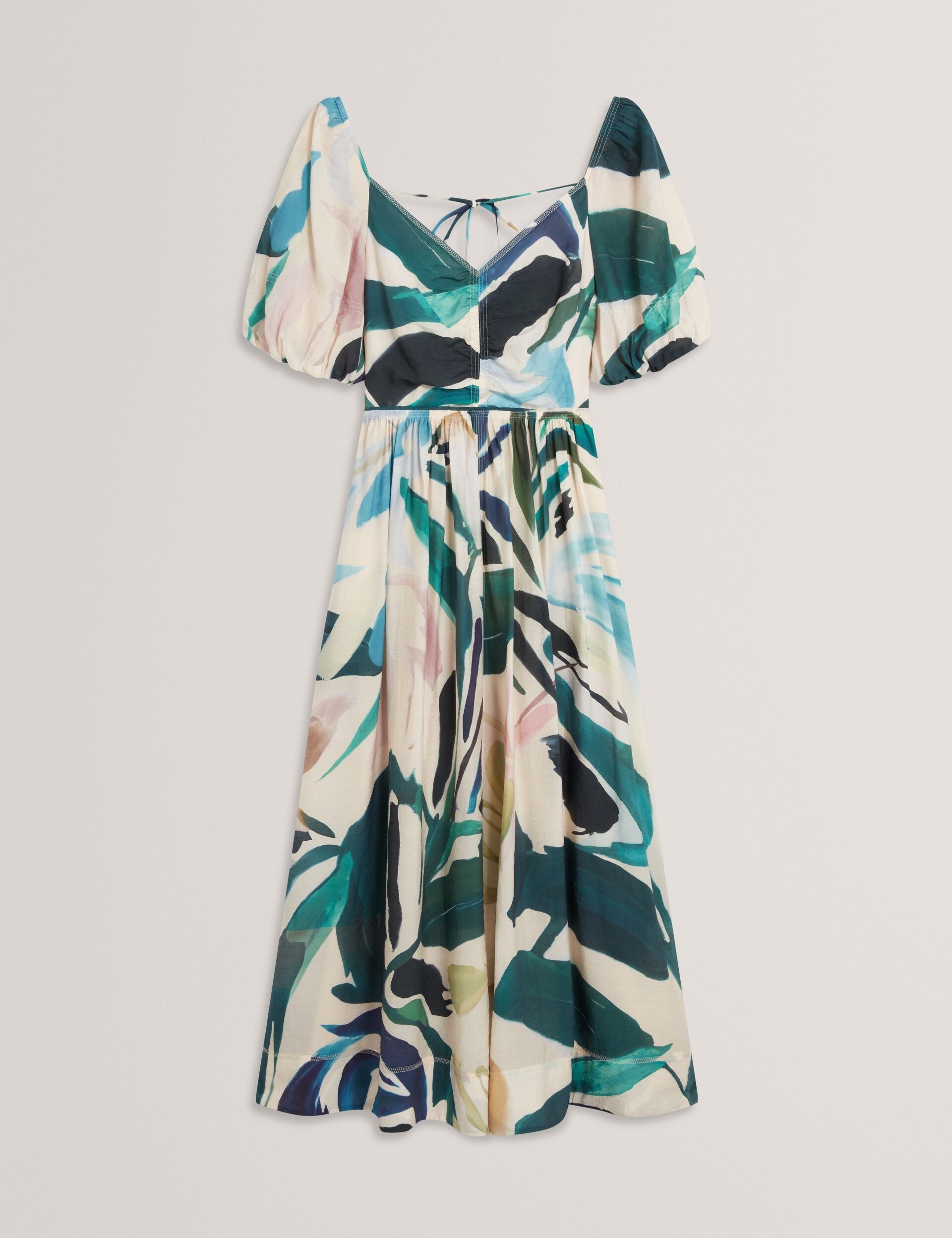 Ted Baker Moyla Printed Puff Sleeve Stitch Detail Midi Dress Women's