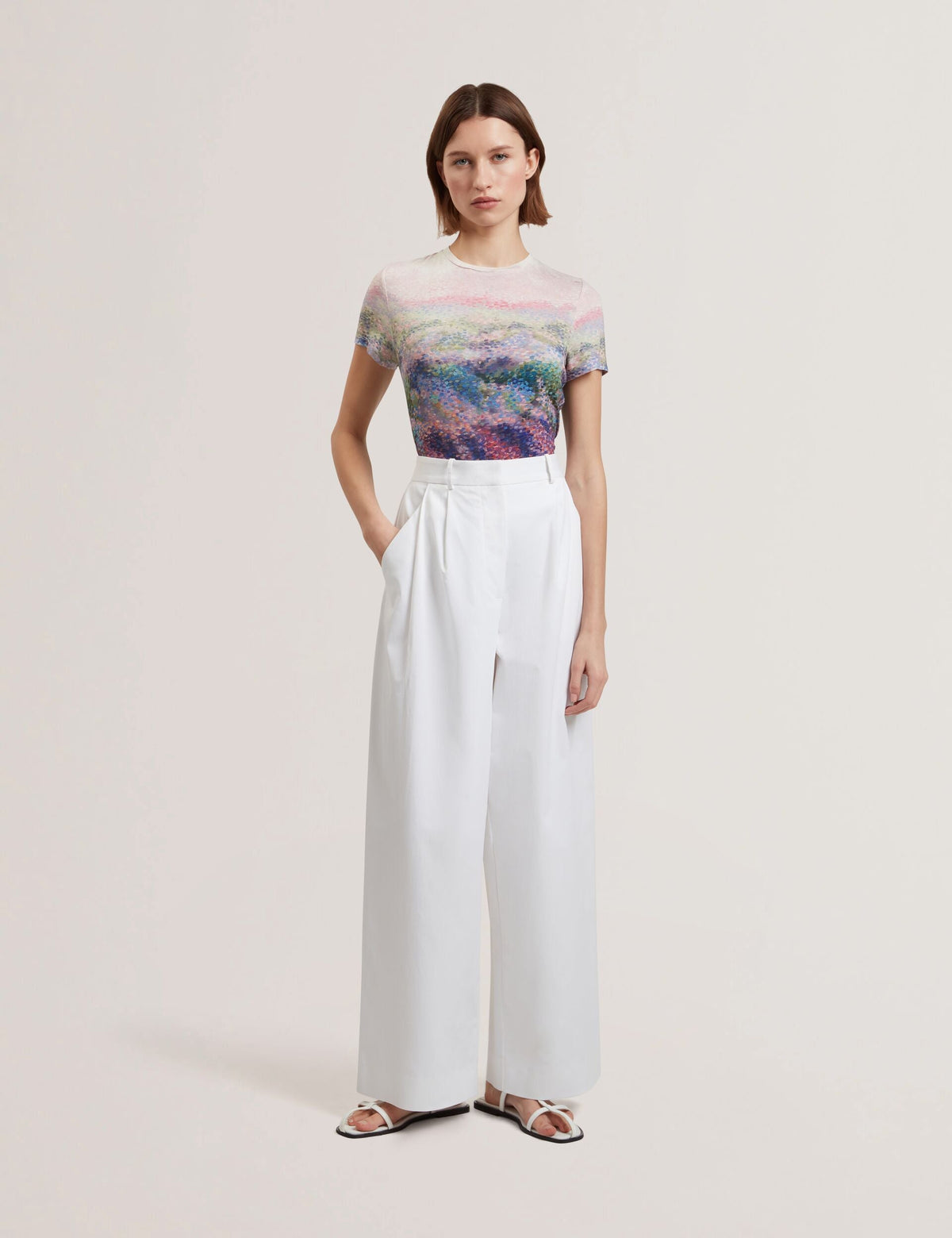 Ted Baker Zozia Cotton Pleated Front Wide Leg Trousers Women's