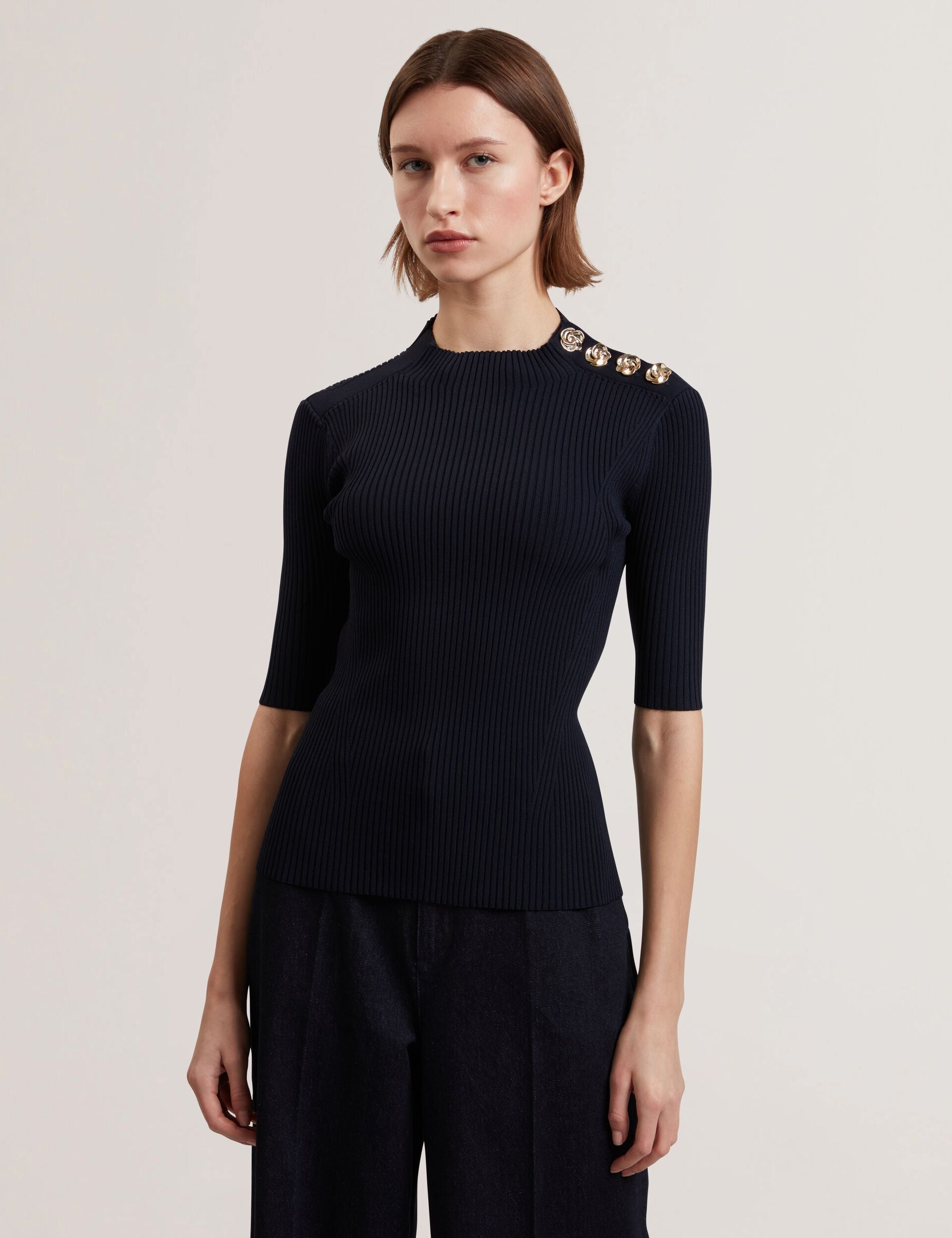 Ted Baker Eeliia Rose Button Detail Fitted Knit Top Women's