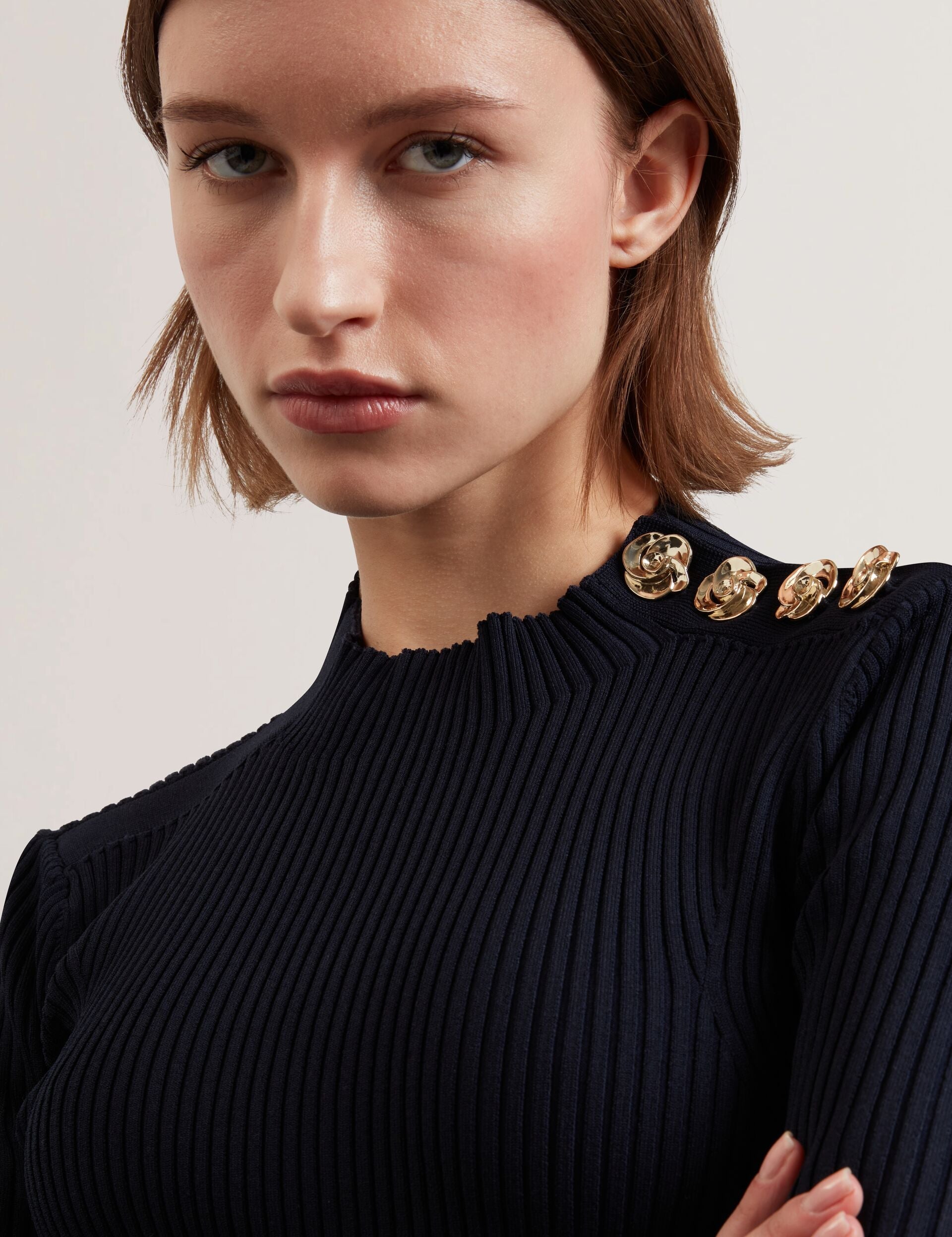Ted Baker Eeliia Rose Button Detail Fitted Knit Top Women's