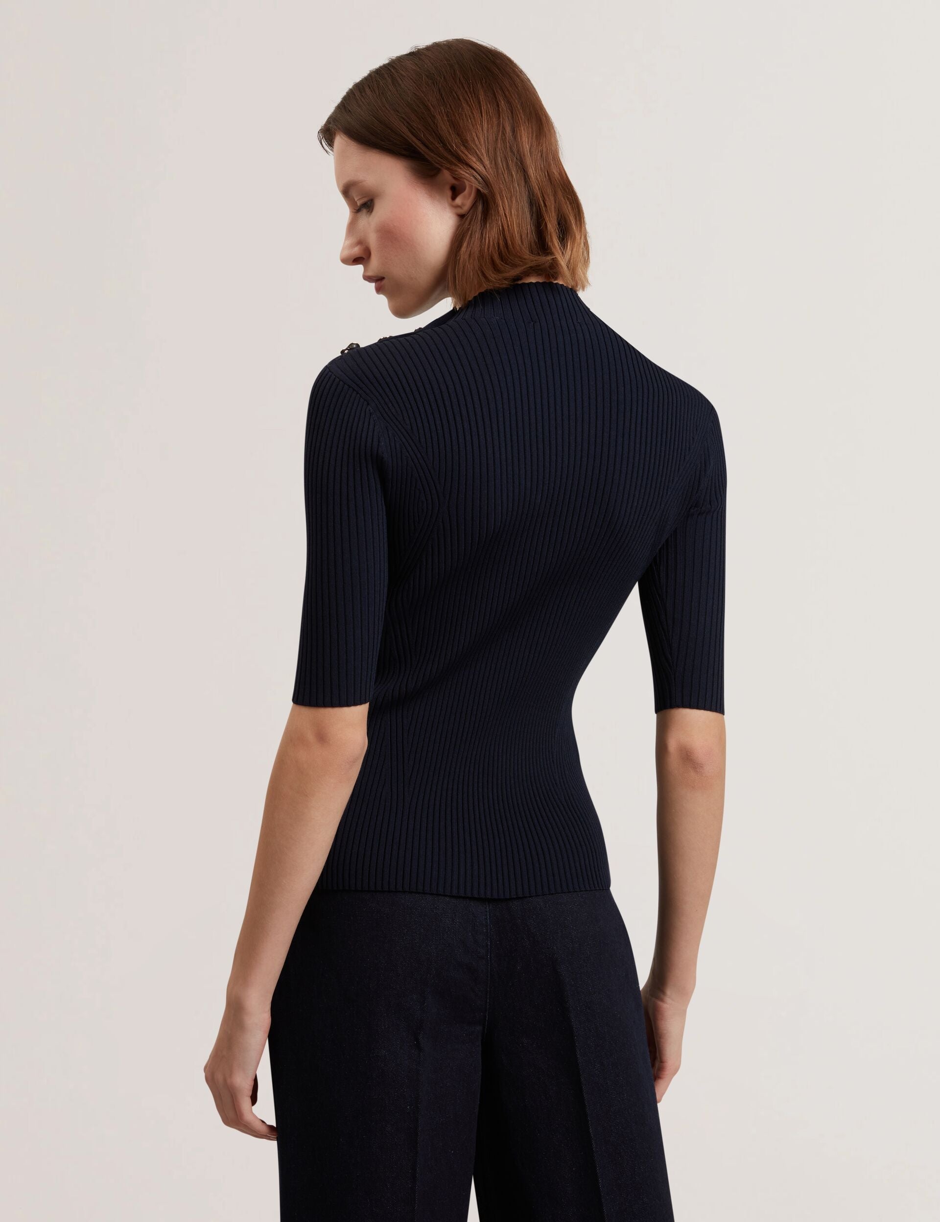 Ted Baker Eeliia Rose Button Detail Fitted Knit Top Women's