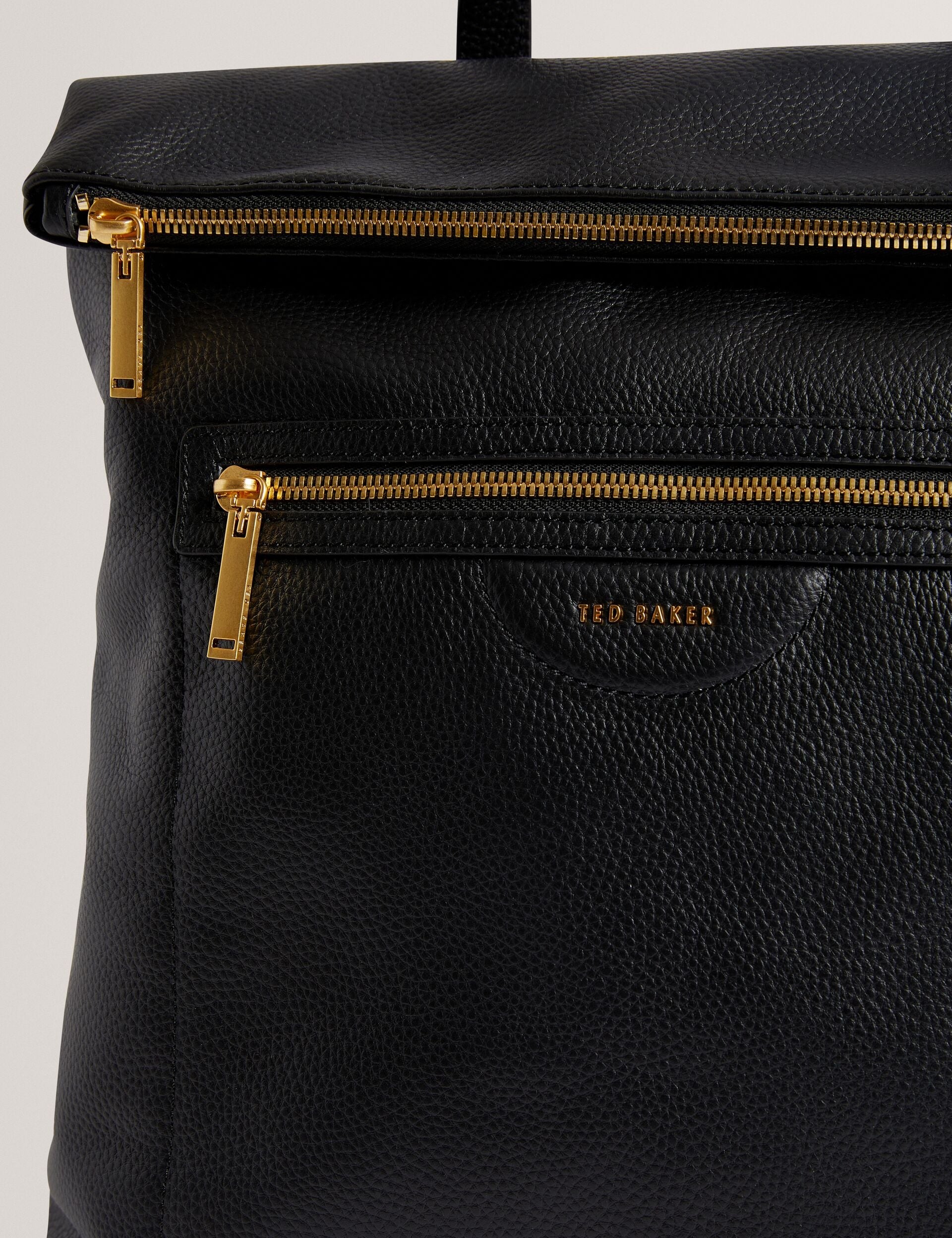 Ted Baker Essaya Webbing Strap Black Leather Fold Over Backpack Women's