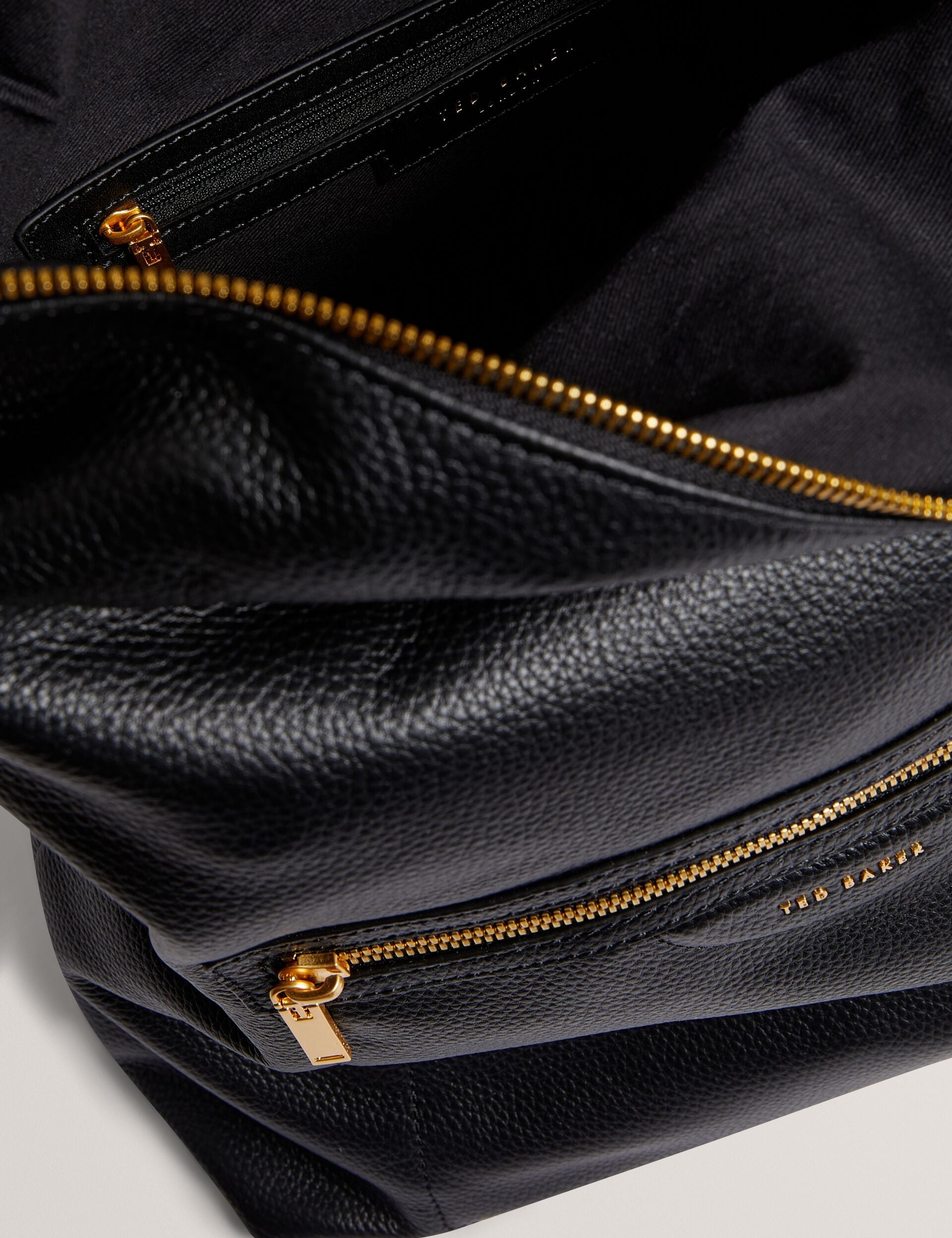 Ted Baker Essaya Webbing Strap Black Leather Fold Over Backpack Women's