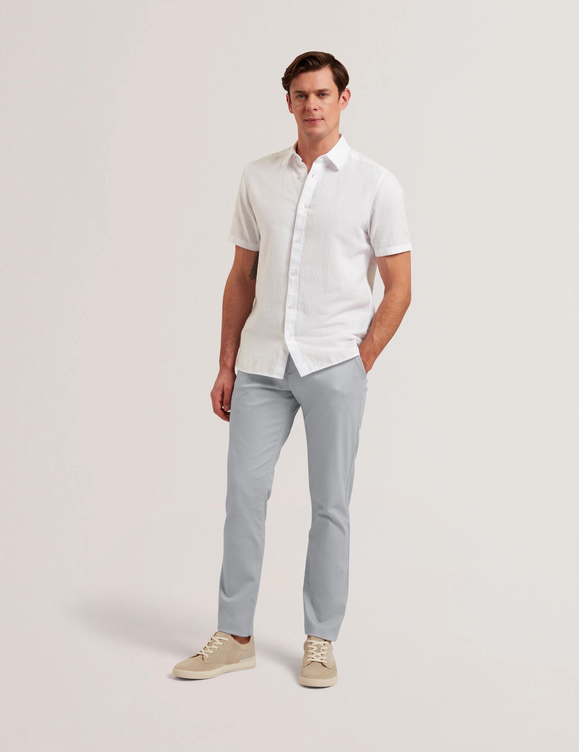 Ted Baker Batford Grey Slim Fit Cotton Blend Chinos