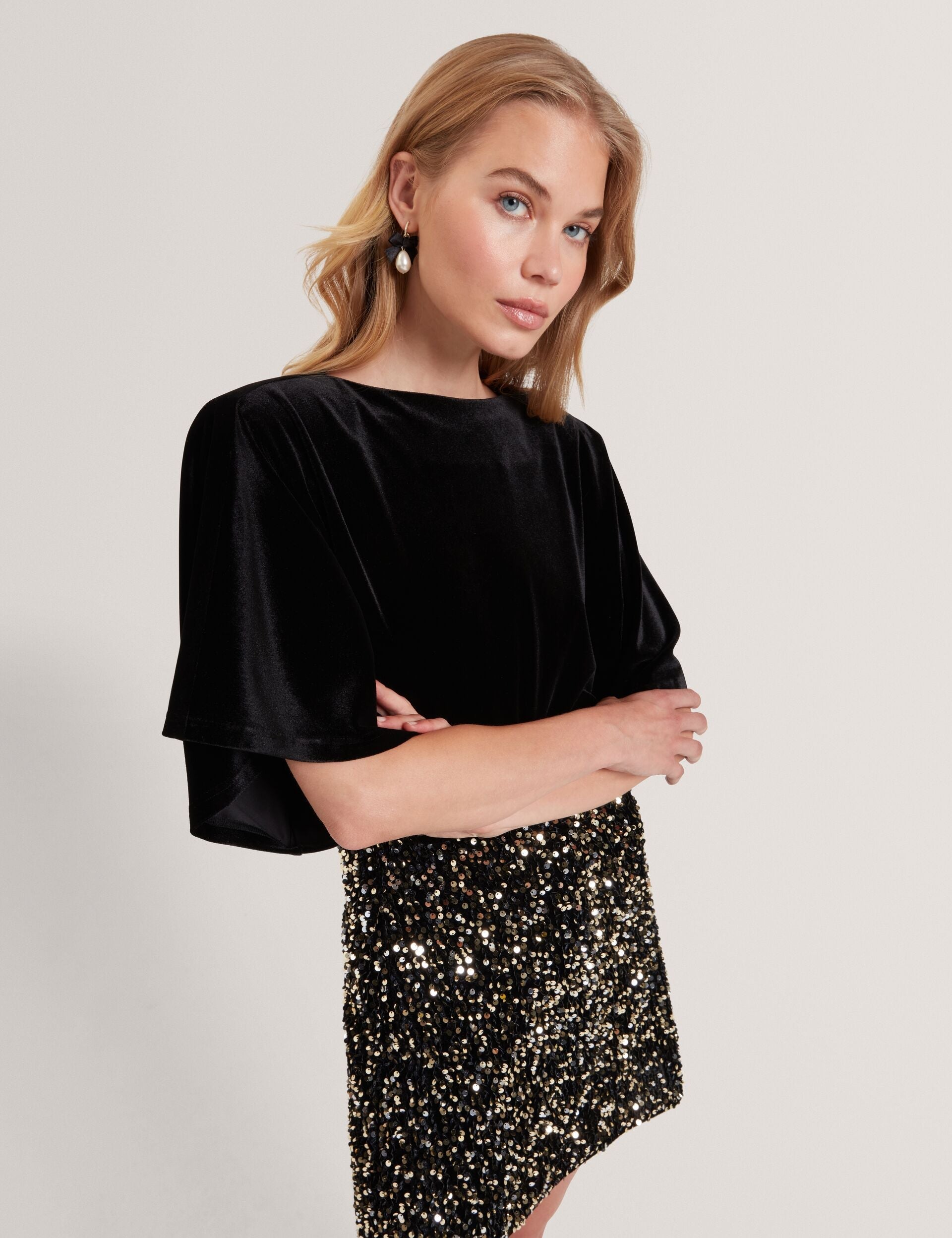 Ted Baker Kcatt Velvet Flutter Sleeve Cropped Top Women's
