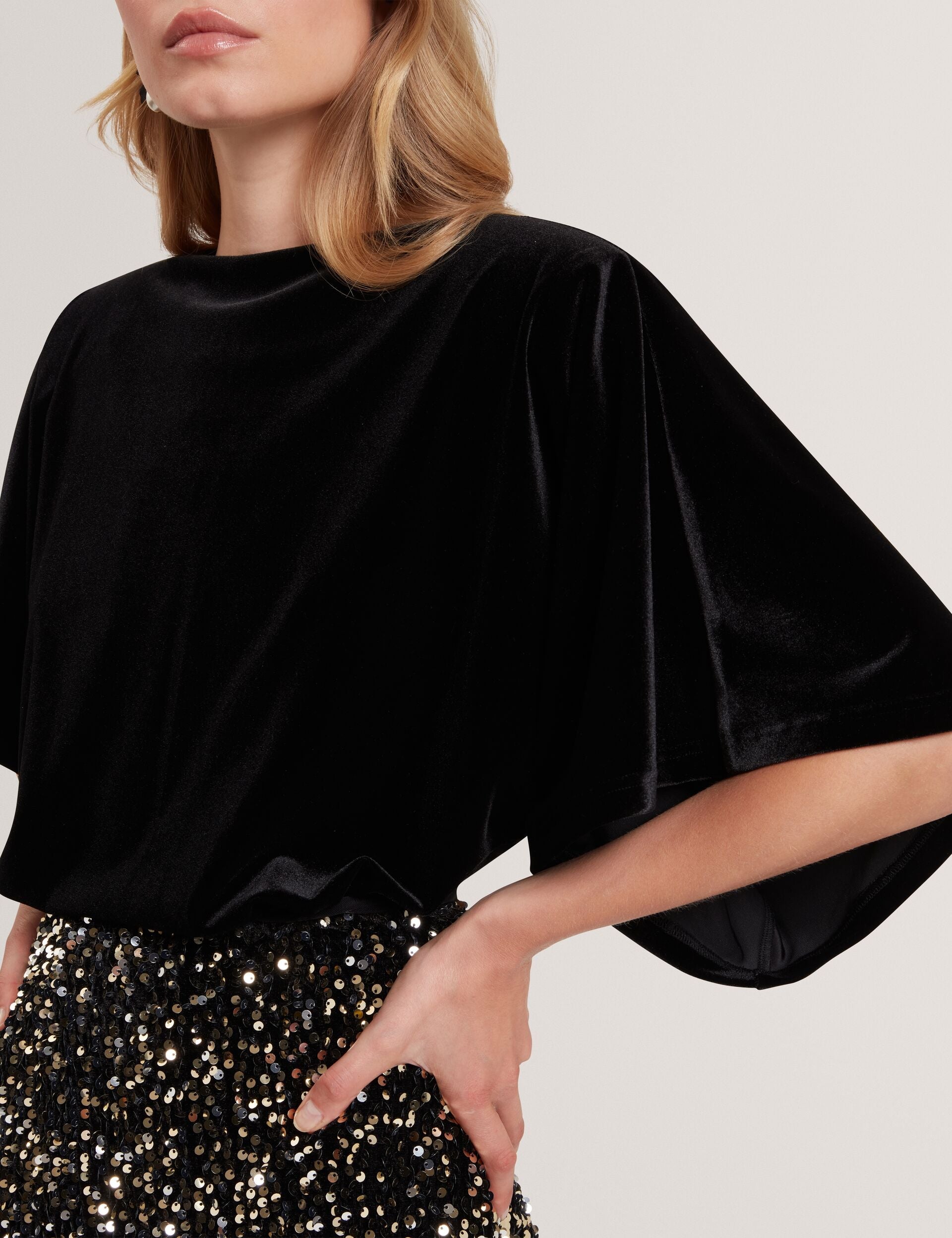 Ted Baker Kcatt Velvet Flutter Sleeve Cropped Top Women's