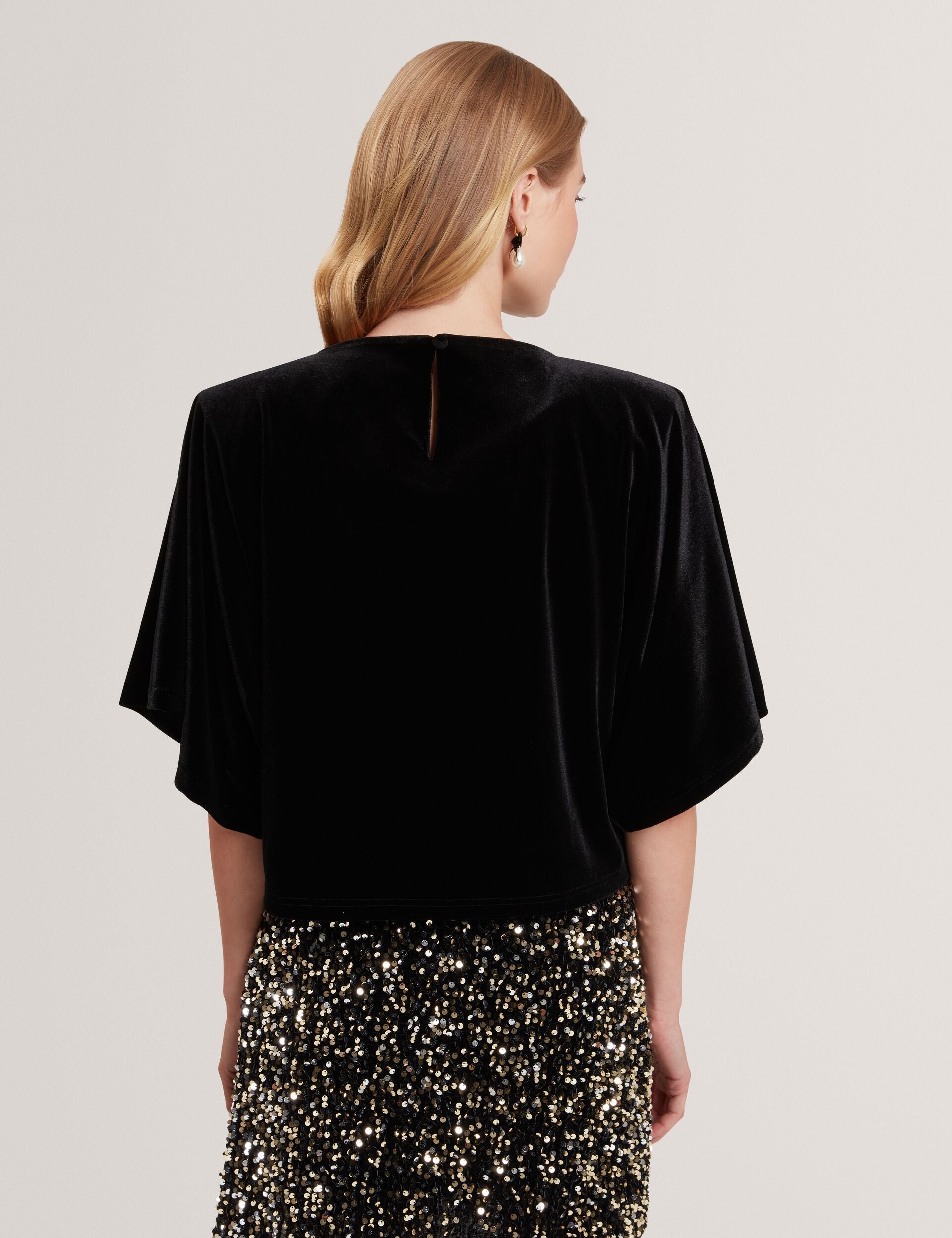 Ted Baker Kcatt Velvet Flutter Sleeve Cropped Top Women's