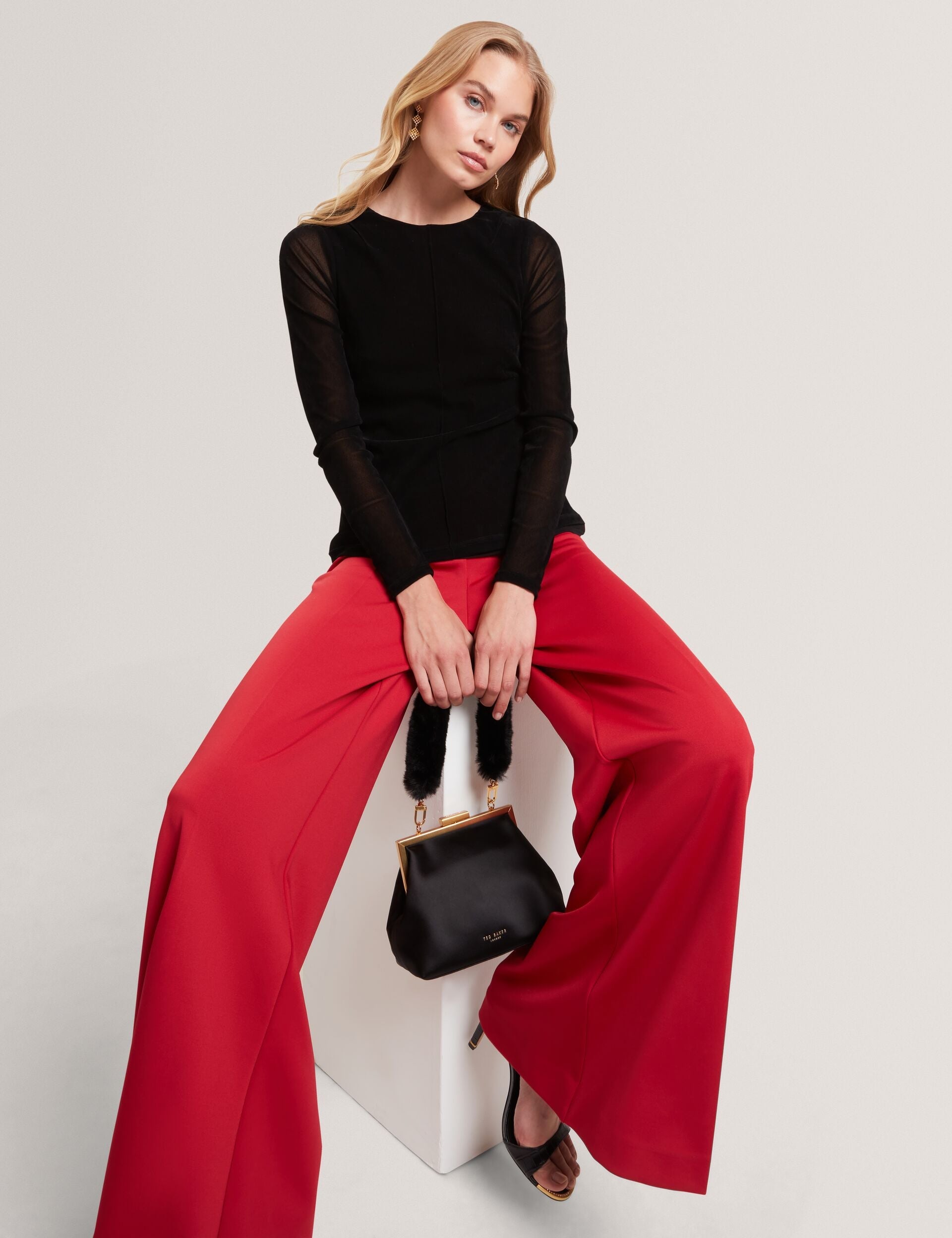 Ted Baker Sancie Velvet Mesh Fitted Long Sleeve Top Women's