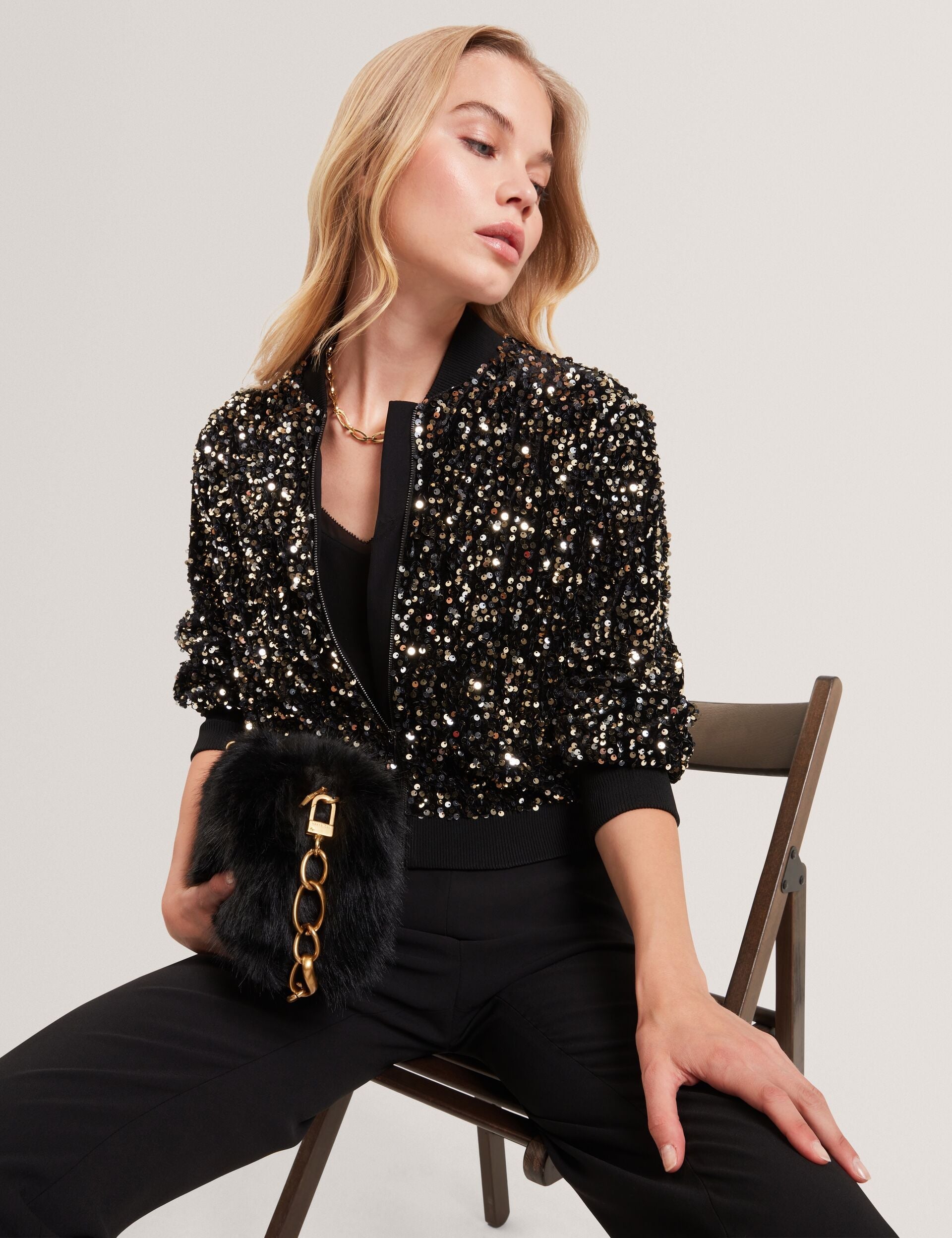 Ted Baker Shii Sequined Velvet Cropped Bomber Jacket Women's