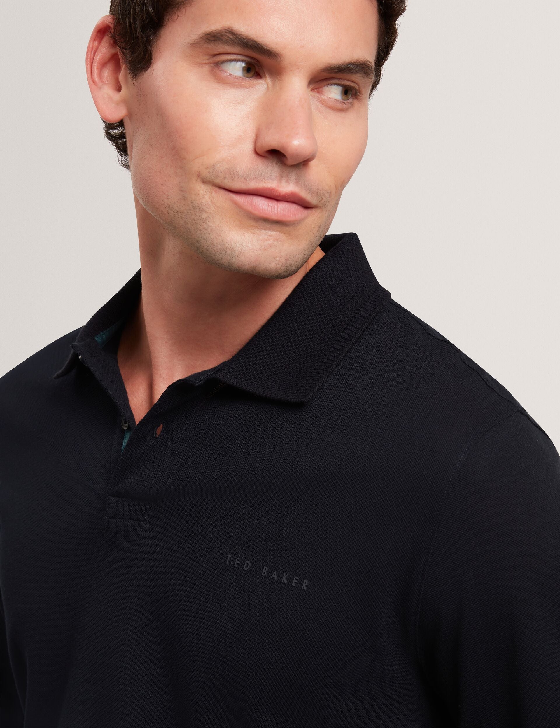 Ted Baker Woan Honeycomb Trim Pique Long Sleeve Polo