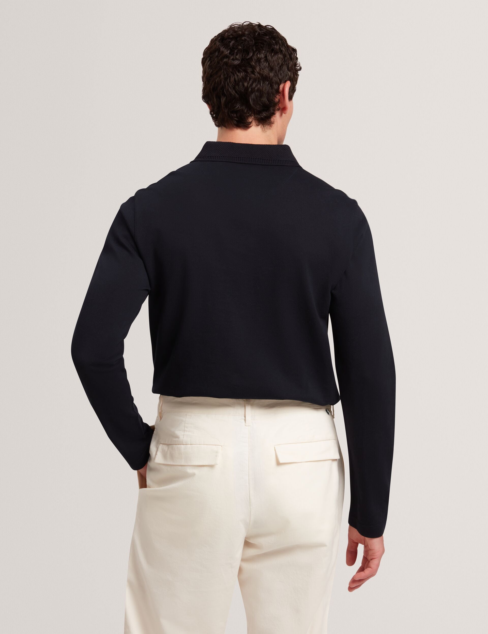 Ted Baker Woan Honeycomb Trim Pique Long Sleeve Polo