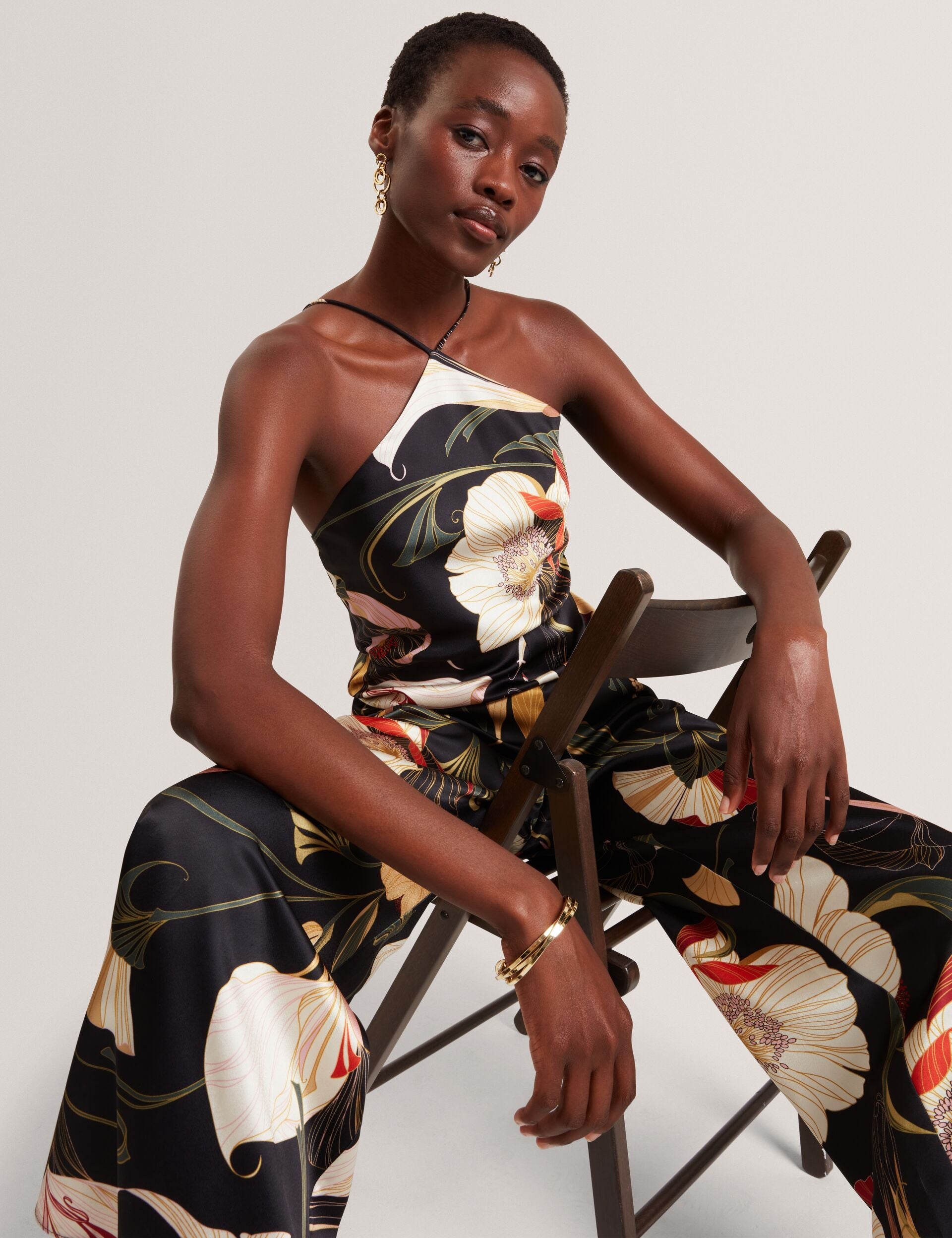 Ted Baker Vehra Nouveau Print Halterneck Wide Leg Jumpsuit Women's