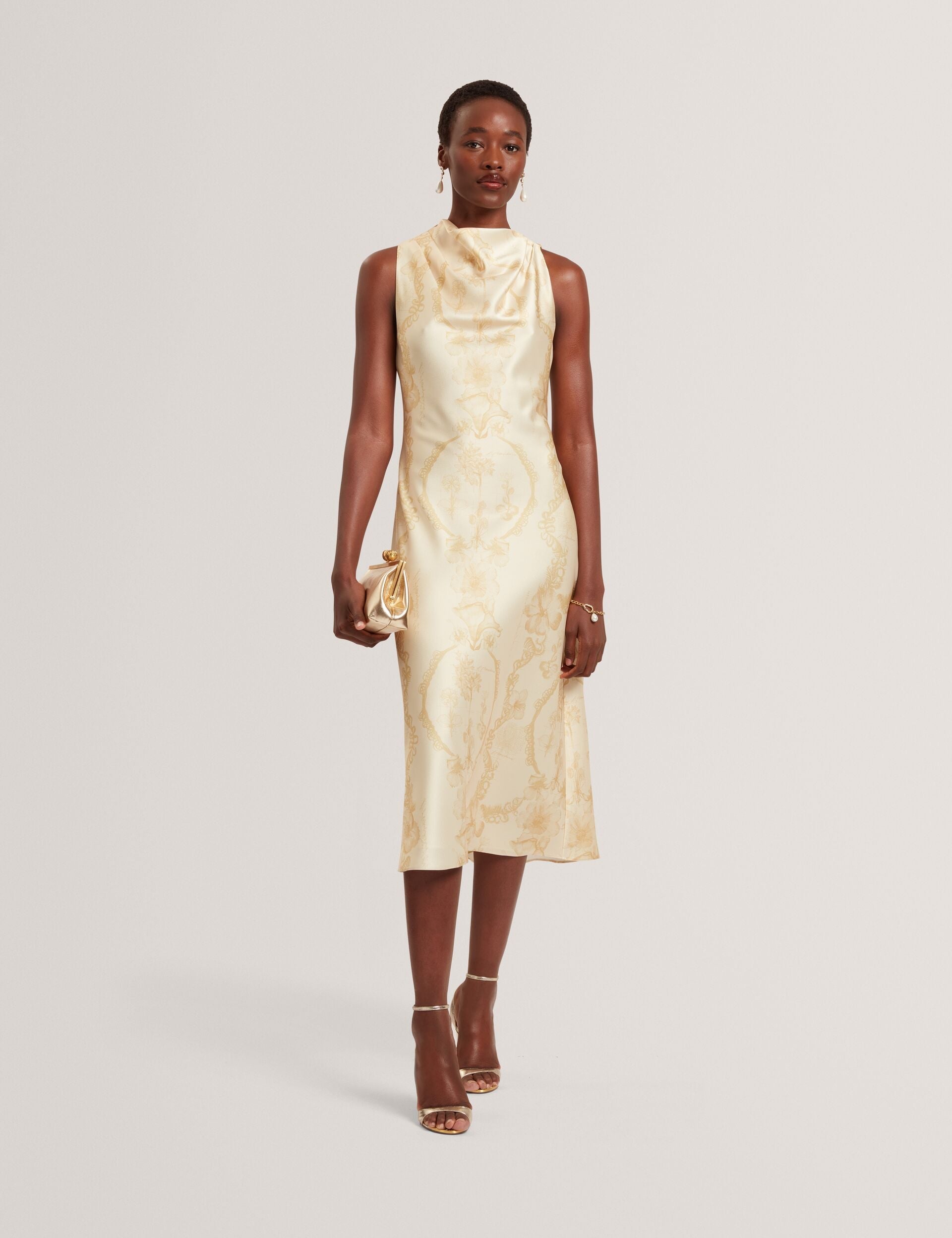 Ted Baker Meloda Lace Print Cowl Neck Satin Midi Dress Women's – Kicks  Machine