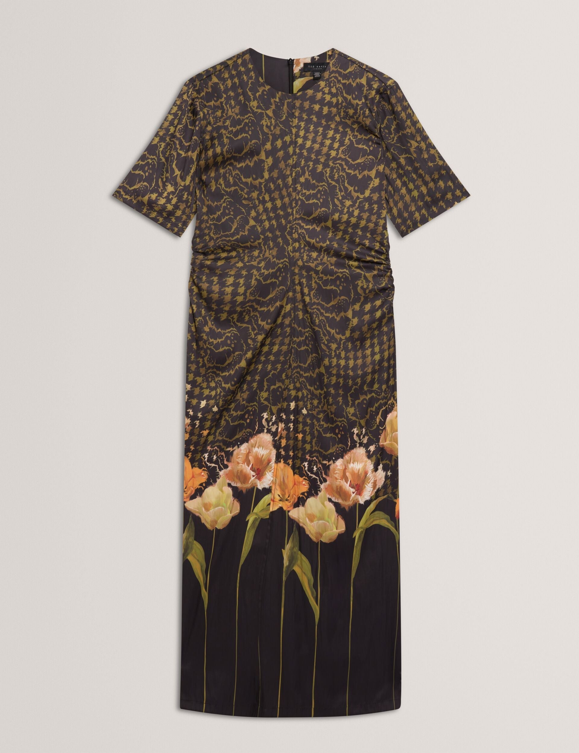 Ted Baker Aevaa Floral Check Gathered Waist Midi Waist Women's