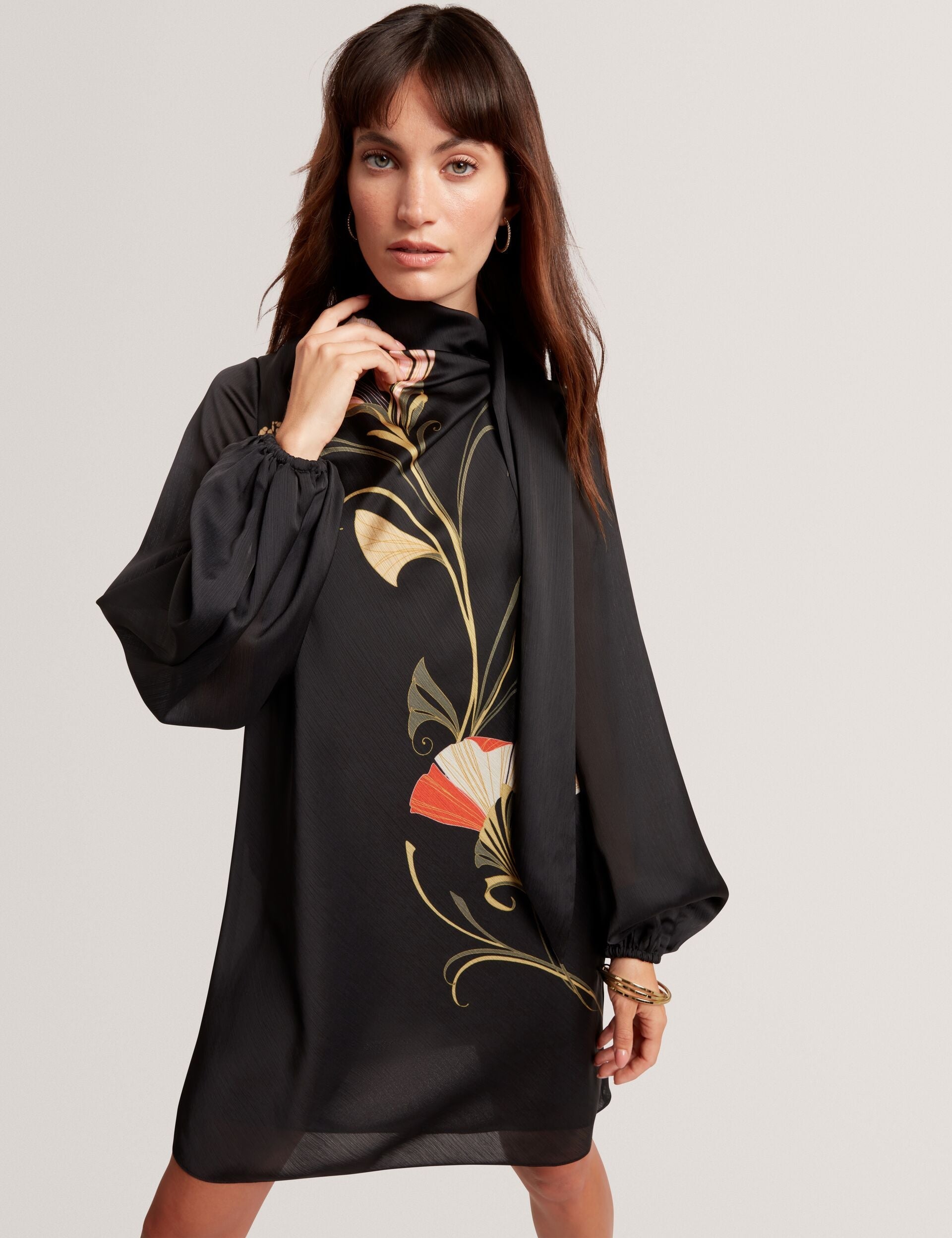 Ted Baker Molma Nouveau Print Tie Neck Long Sleeve Mini Dress Women's